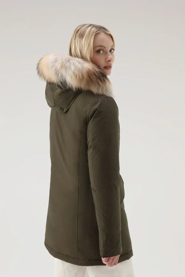 Woolrich Woman Luxury Arctic Parka with Detachable Fur Dark Green