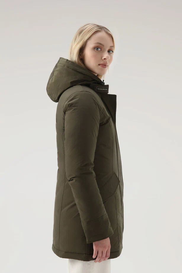 Woolrich Woman Luxury Arctic Parka with Detachable Fur Dark Green