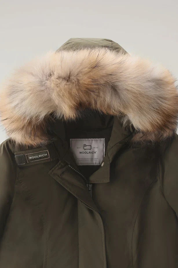Woolrich Woman Luxury Arctic Parka with Detachable Fur Dark Green