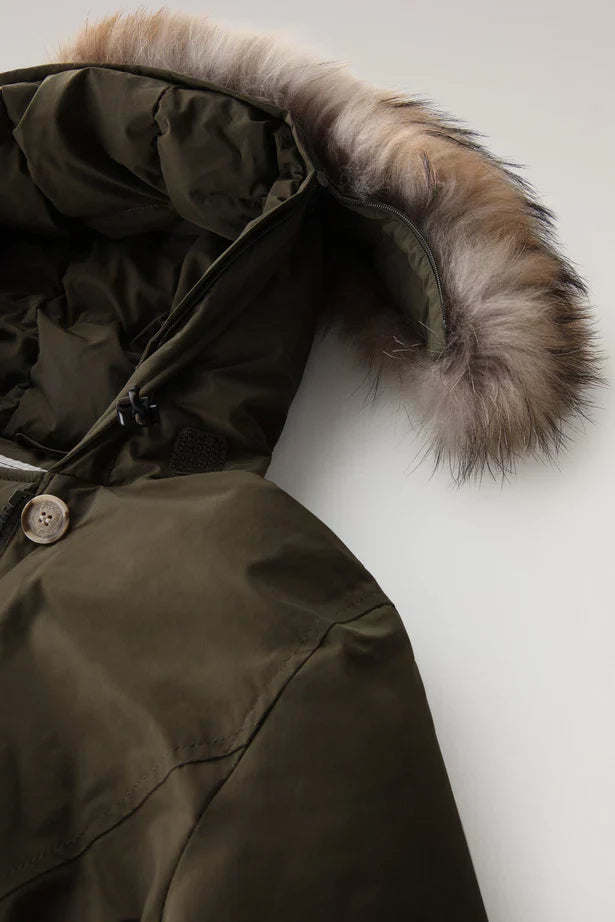 Woolrich Woman Luxury Arctic Parka with Detachable Fur Dark Green