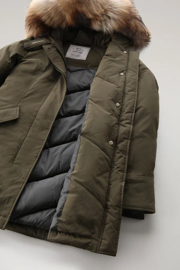 Woolrich Woman Luxury Arctic Parka with Detachable Fur Dark Green