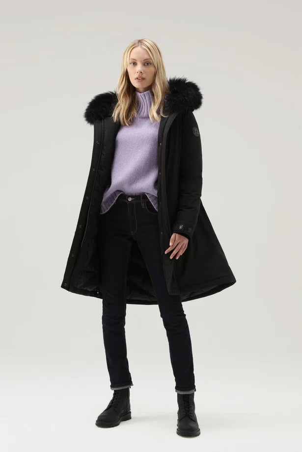 Woolrich Woman Long Parka with Cashmere Fur Black
