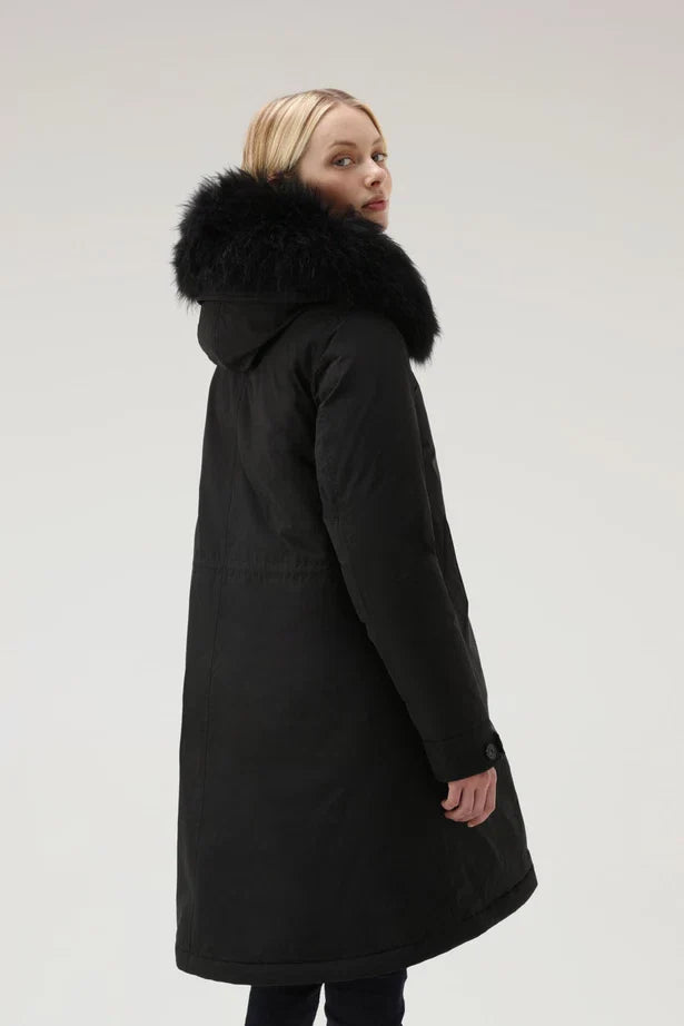 Woolrich Woman Long Parka with Cashmere Fur Black