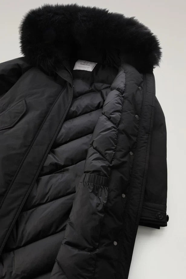 Woolrich Woman Long Parka with Cashmere Fur Black
