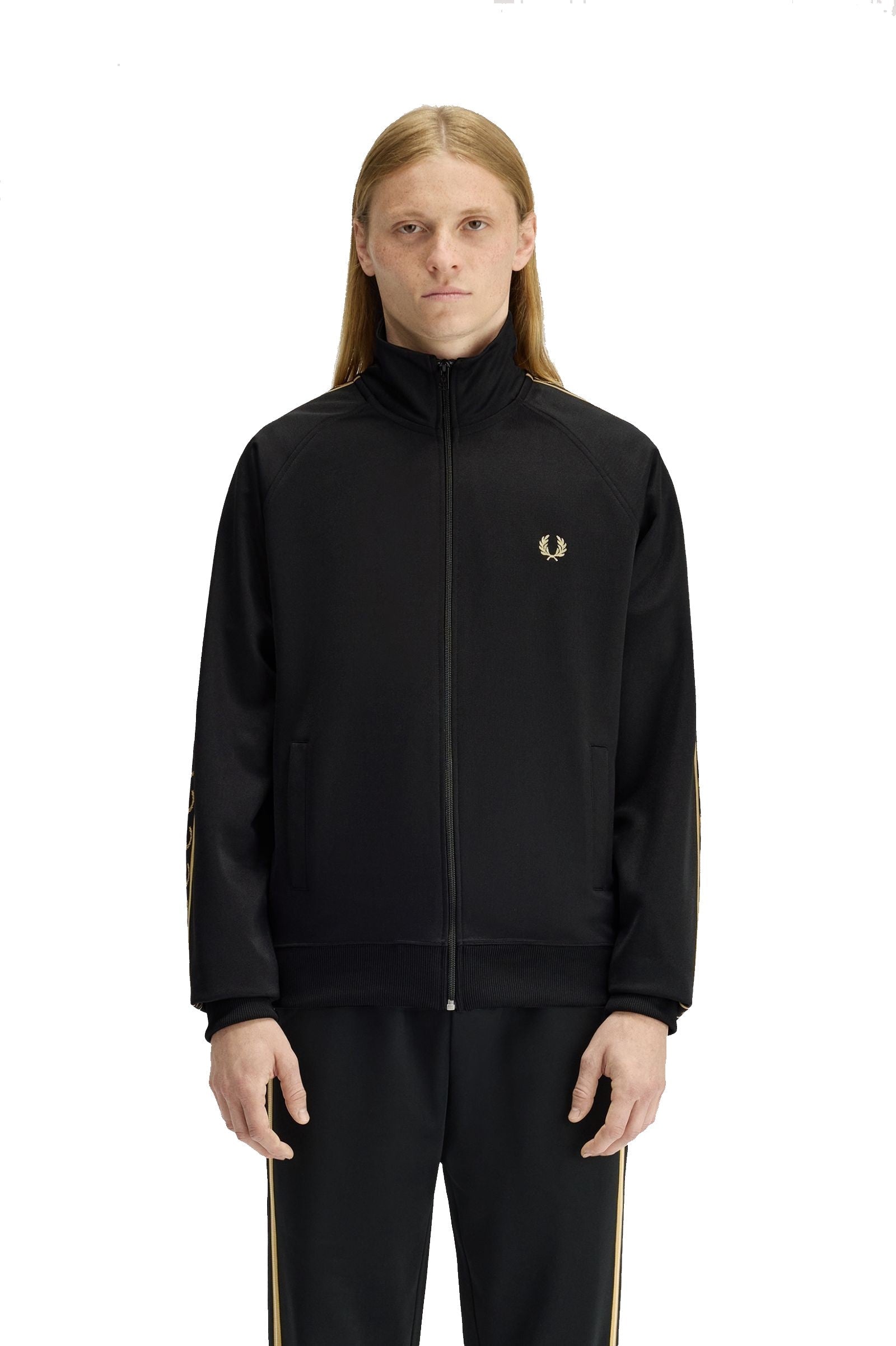 Fred Perry Contrast Tape Track Jacket Black / Champagne