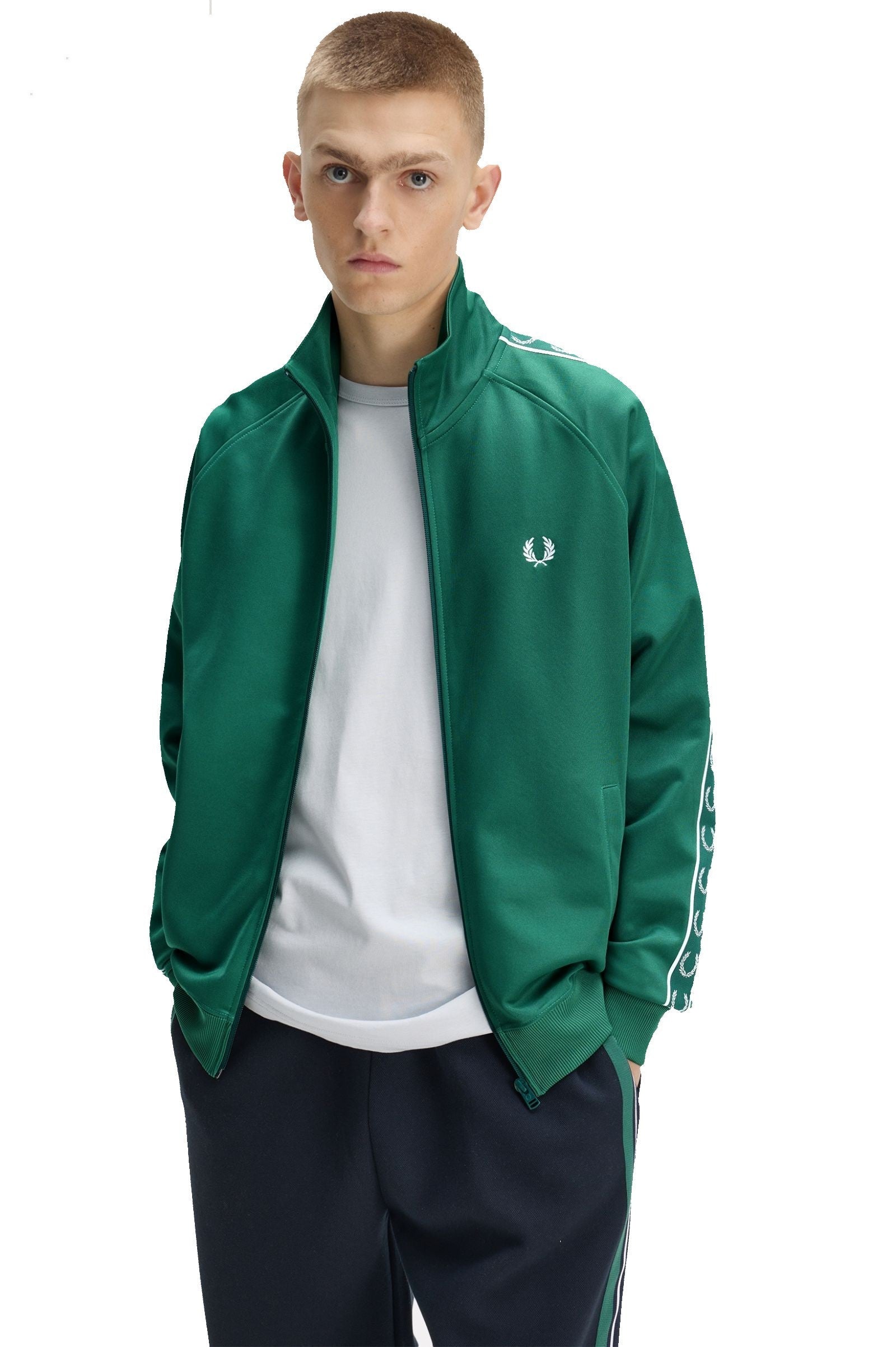 Fred Perry Contrast Tape Track Jacket Sport Green