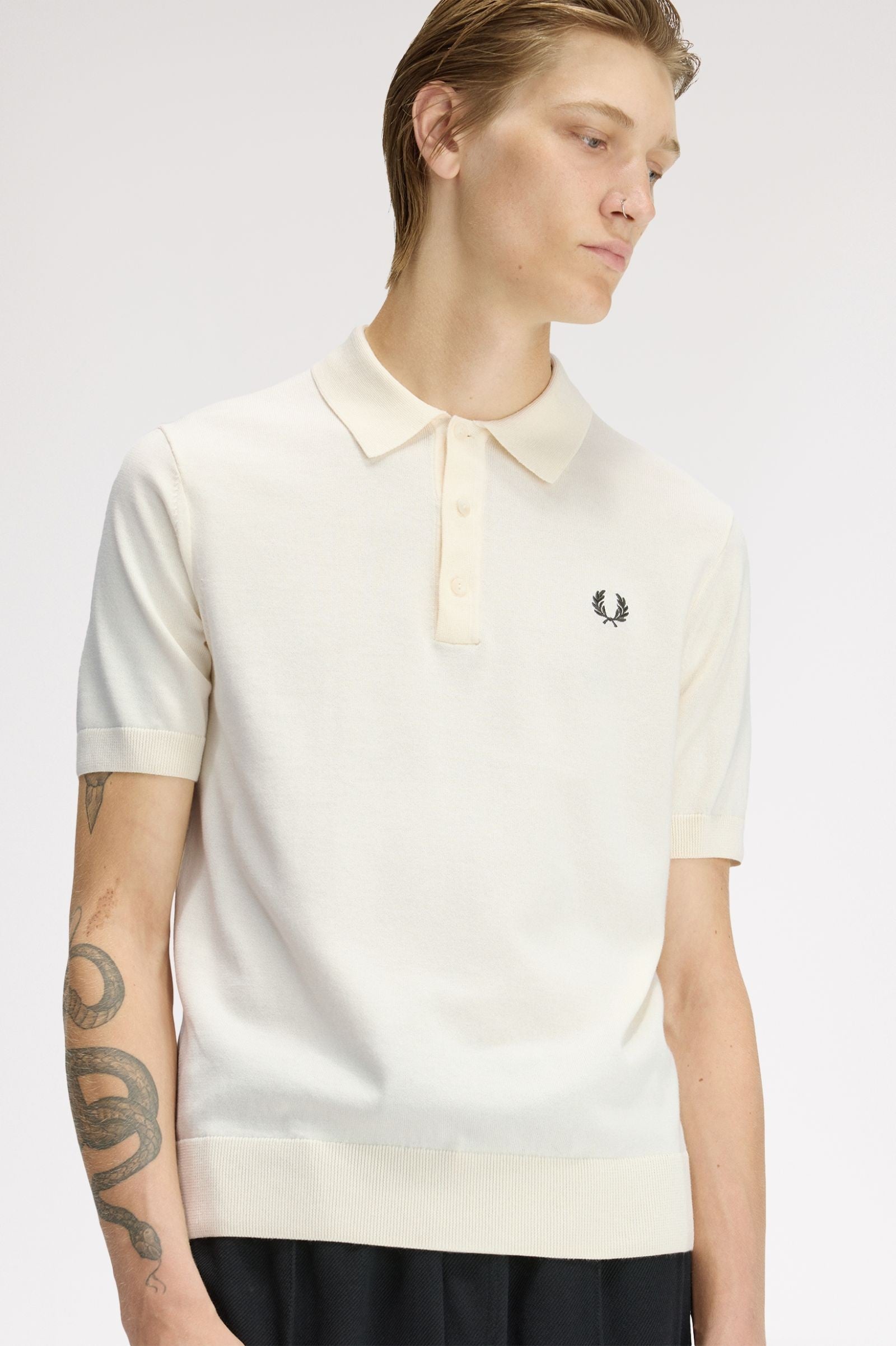 Fred Perry Long Staple Cotton Knitted Shirt Ecru