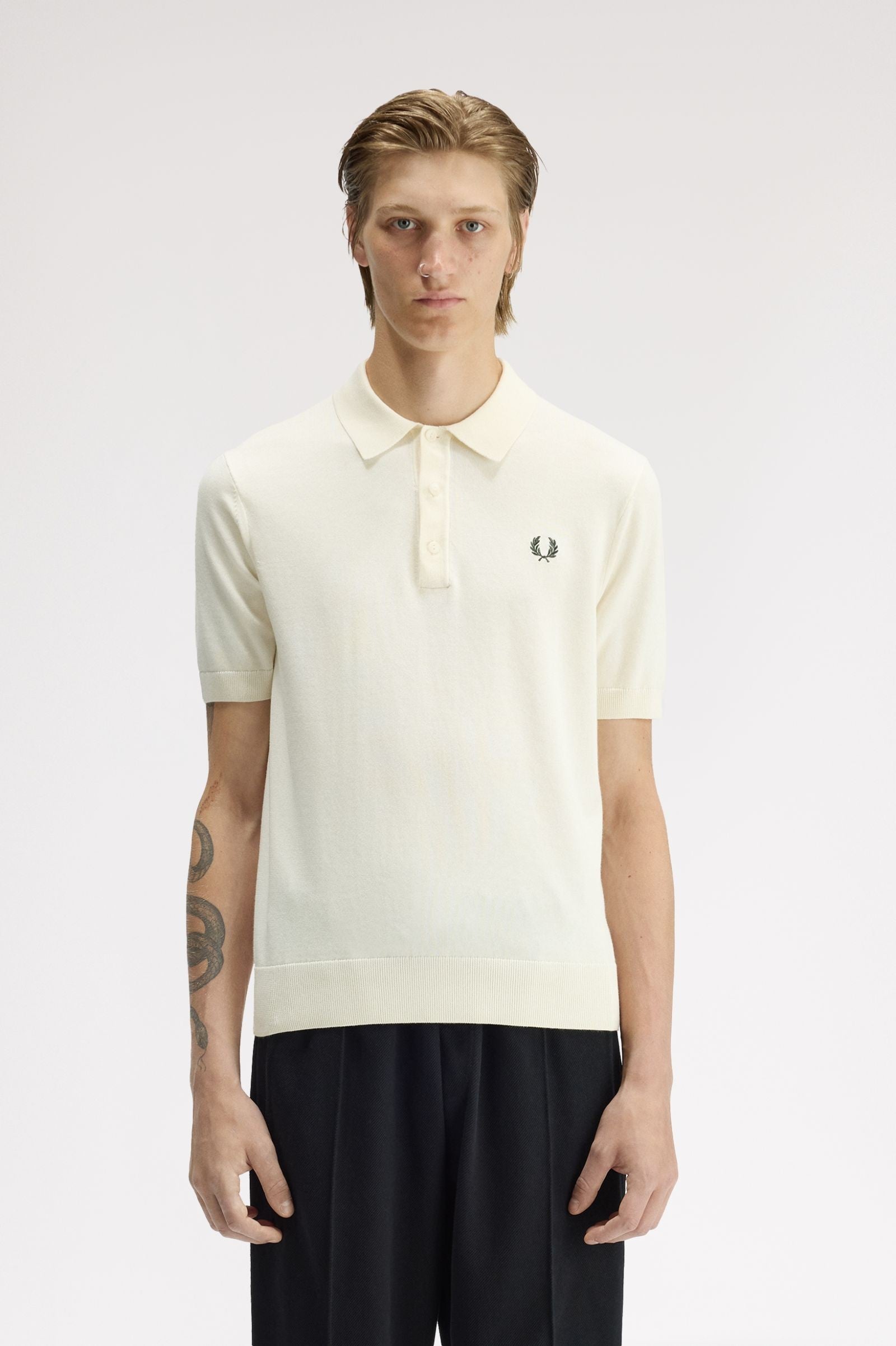 Fred Perry Long Staple Cotton Knitted Shirt Ecru