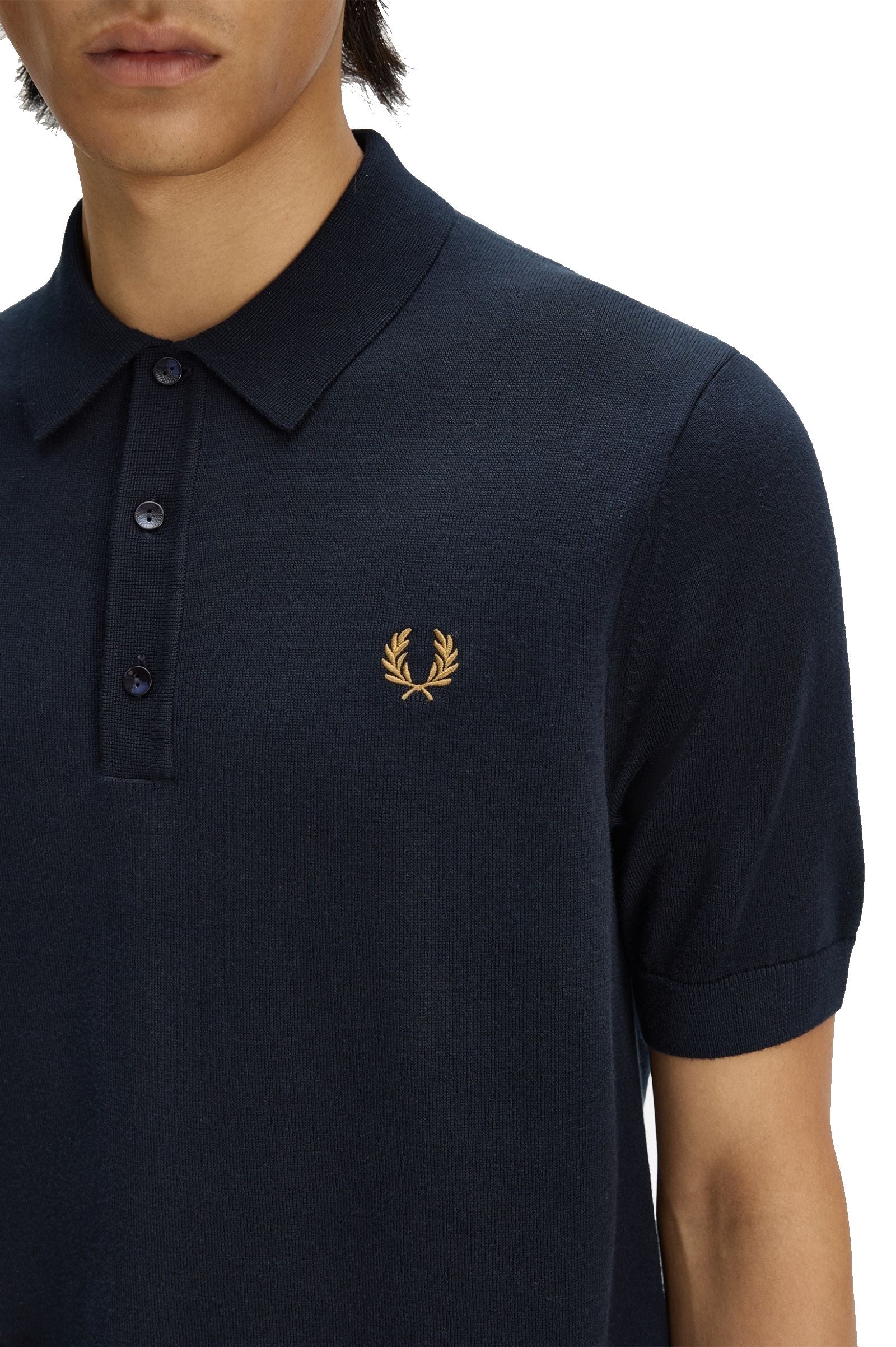 Fred Perry Long Staple Cotton Knitted Shirt Navy