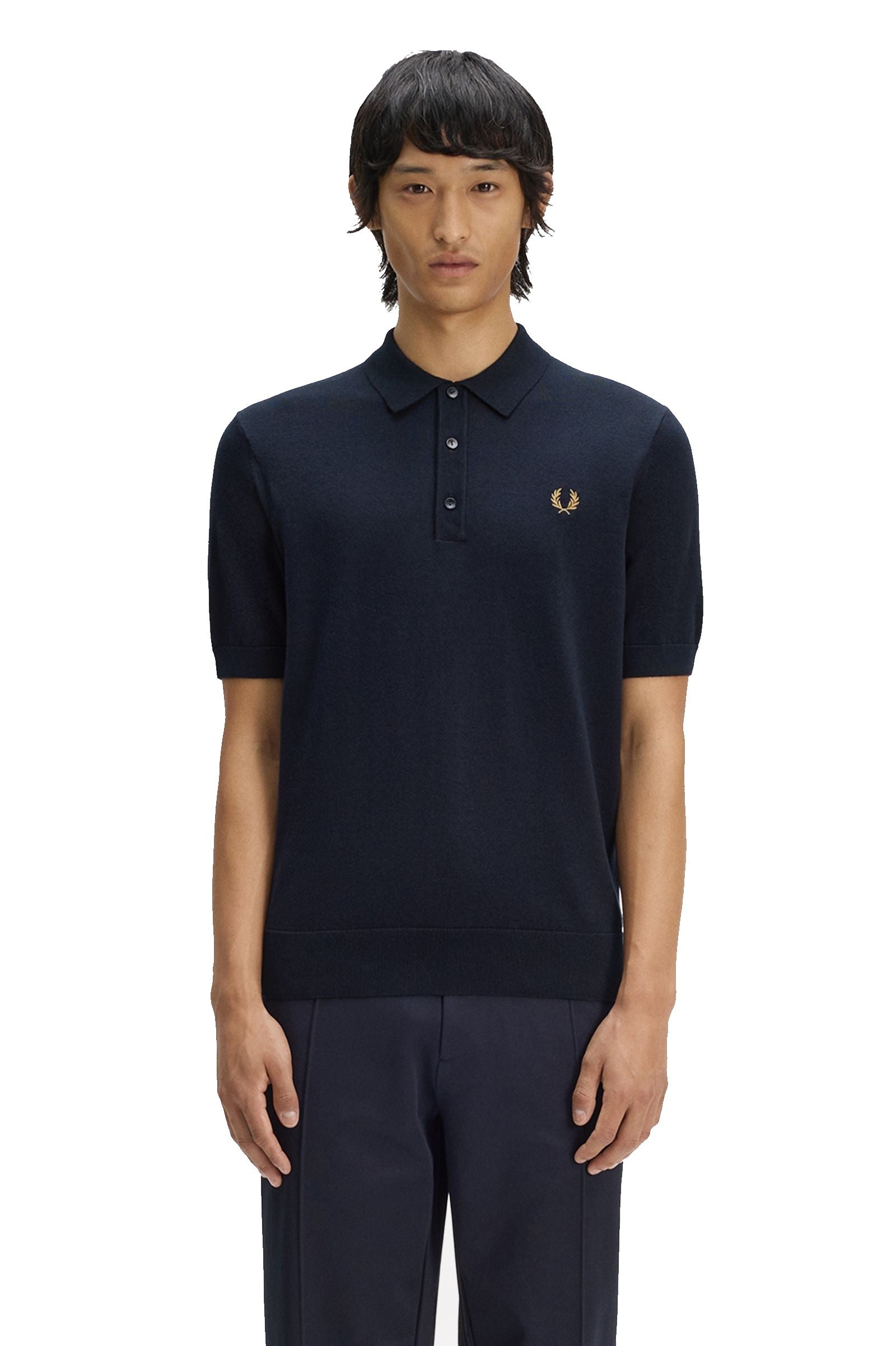 Fred Perry Long Staple Cotton Knitted Shirt Navy