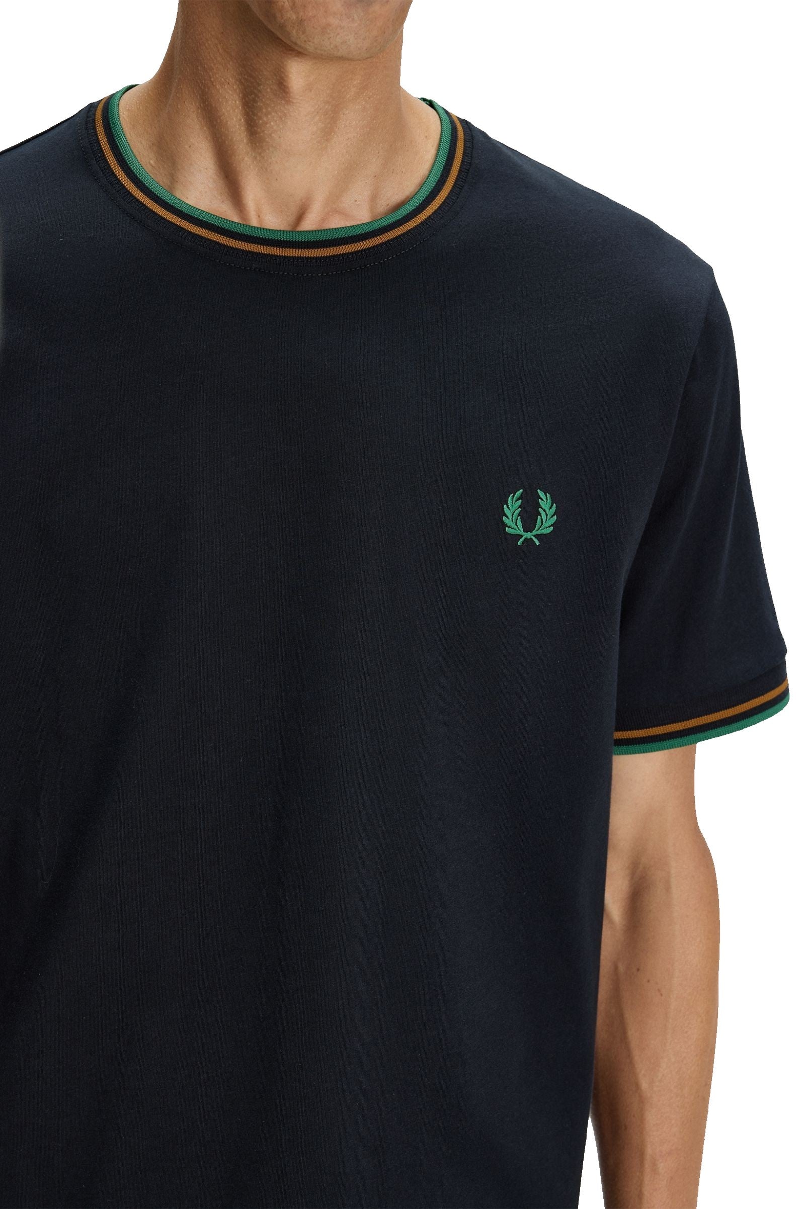 Fred Perry Twin Tipped T-Shirt Navy / Dark Caramel / Sport Green
