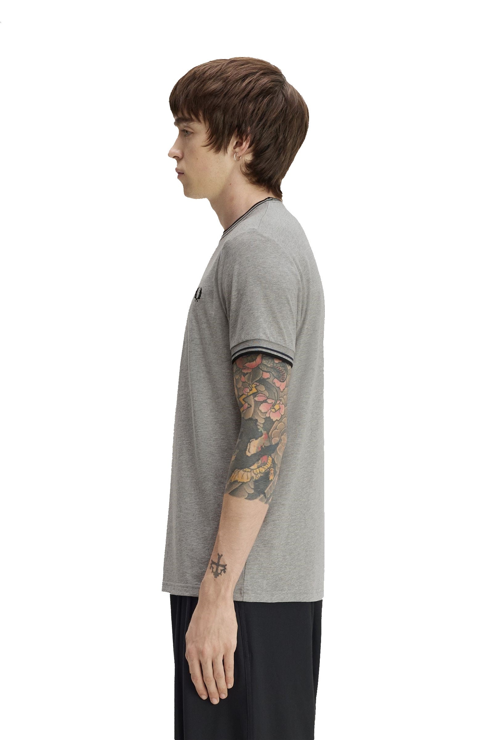 Fred Perry Twin Tipped T-Shirt Steel Marl / Dark Airforce / Black