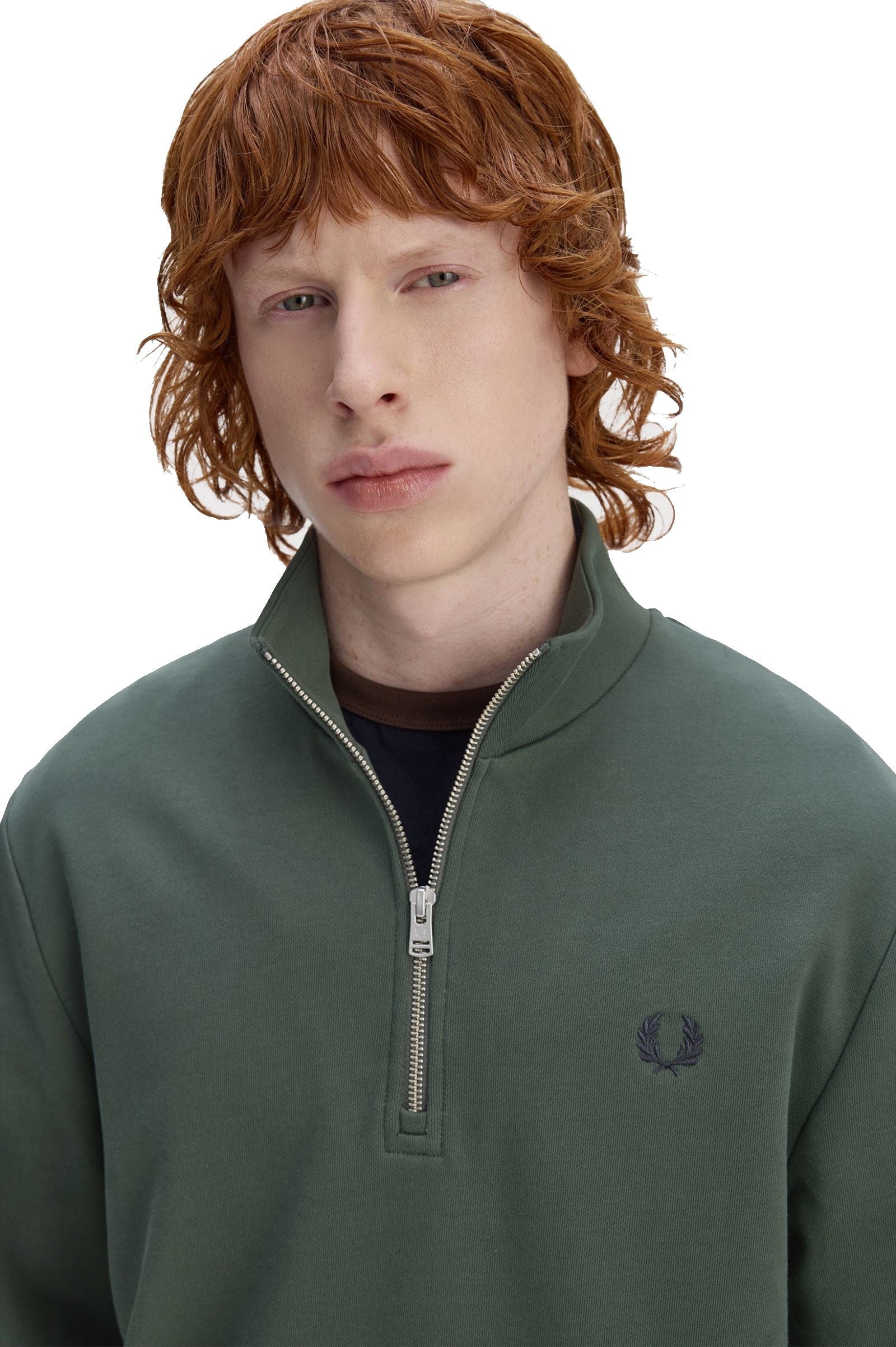 Fred Perry Half Zip Sweatshirt Court Green / Snow White / Navy