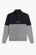 Fred Perry Colour Block Half Zip Sweatshirt Steel Marl