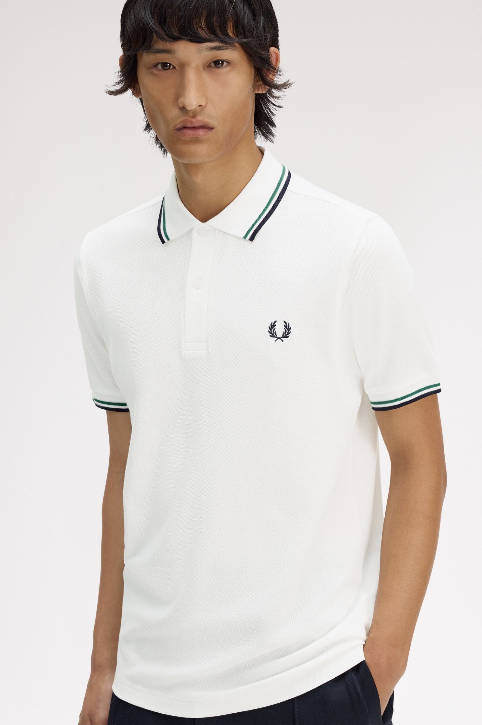 Fred Perry Slim Fit Twin Tipped Polo Snow White / Sport Green / Navy