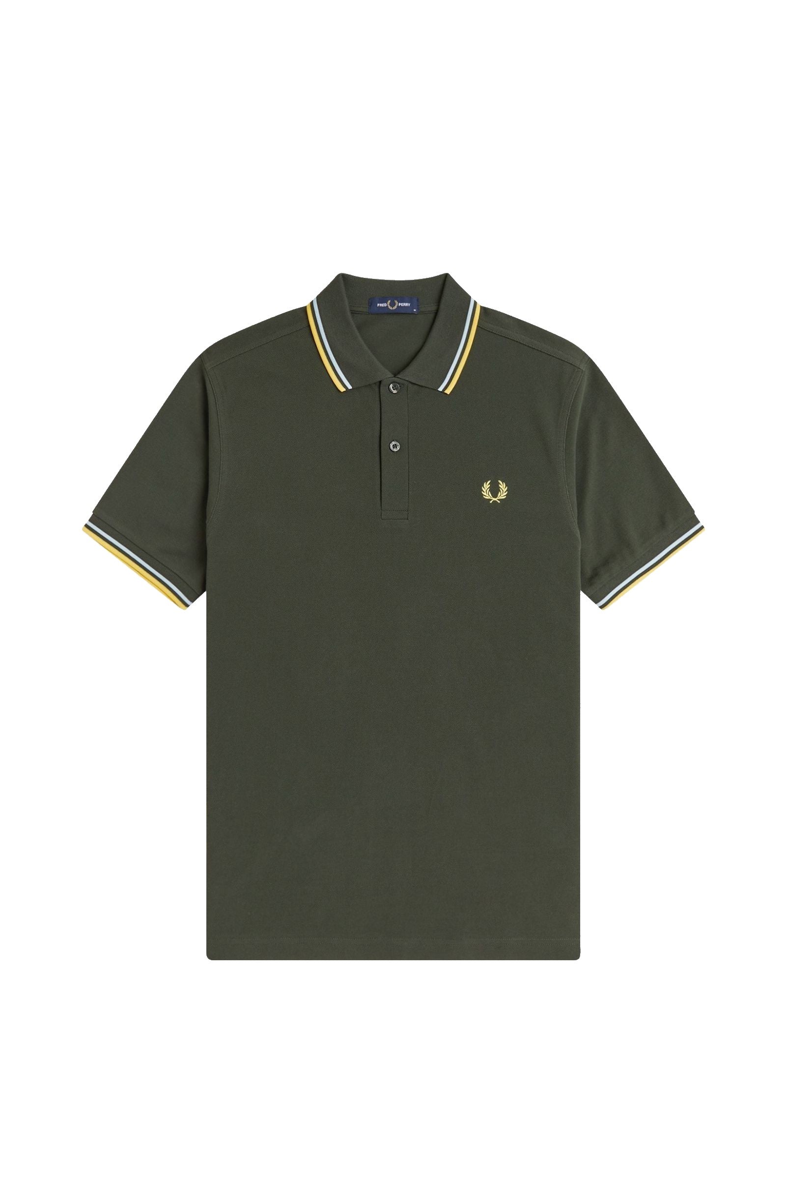 Fred Perry Slim Fit Twin Tipped Polo Hunting Green / Light Ice / Lemon Barley