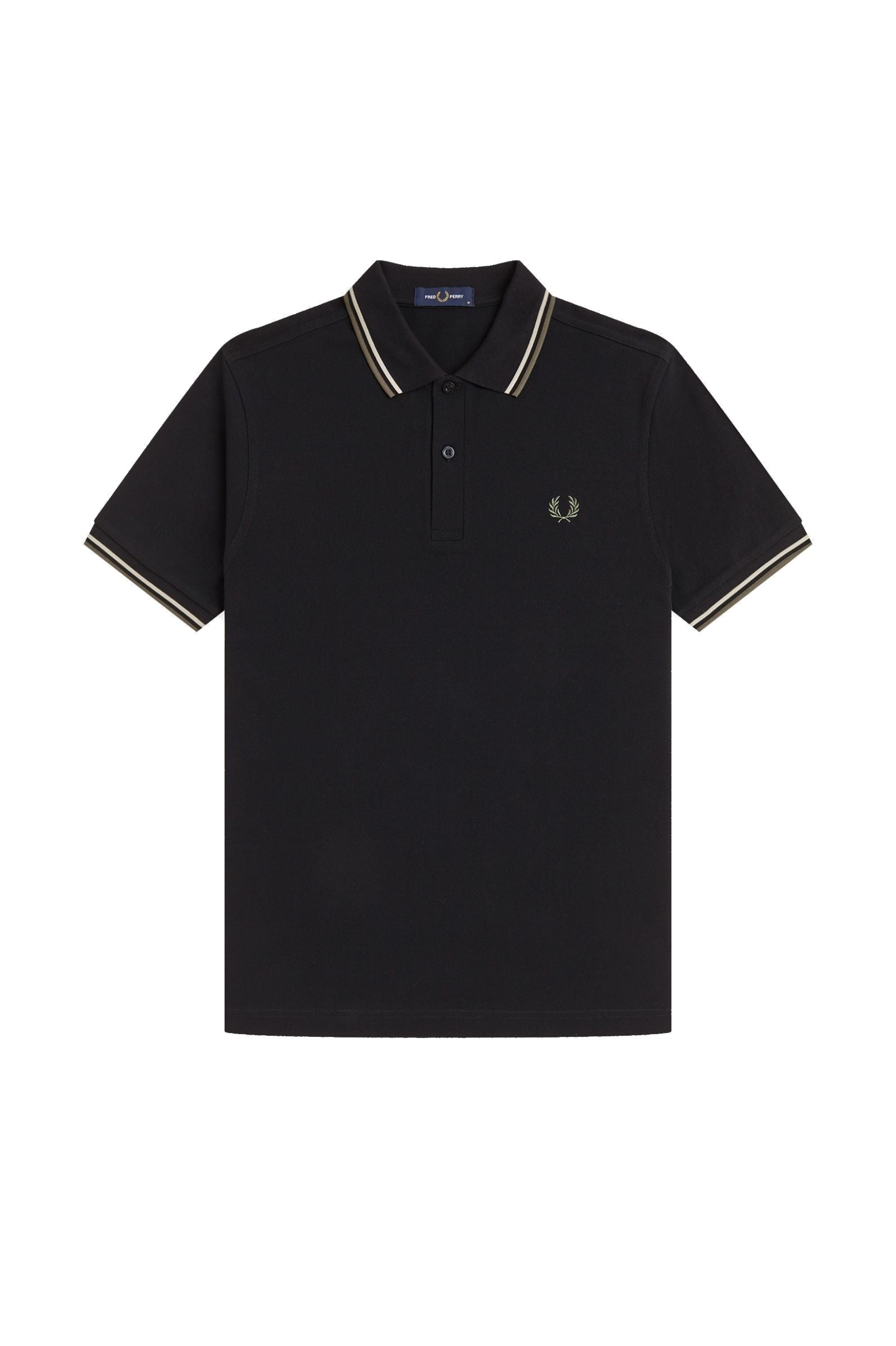 Fred Perry Slim Fit Twin Tipped Polo Black / Oatmeal / Laurel Wreath Green