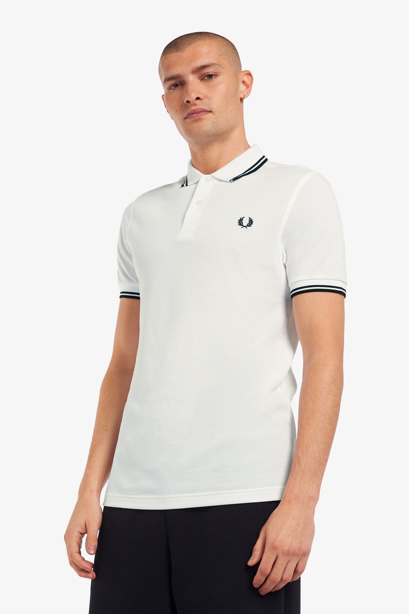 Fred Perry Slim Fit Twin Tipped Polo White Black Black