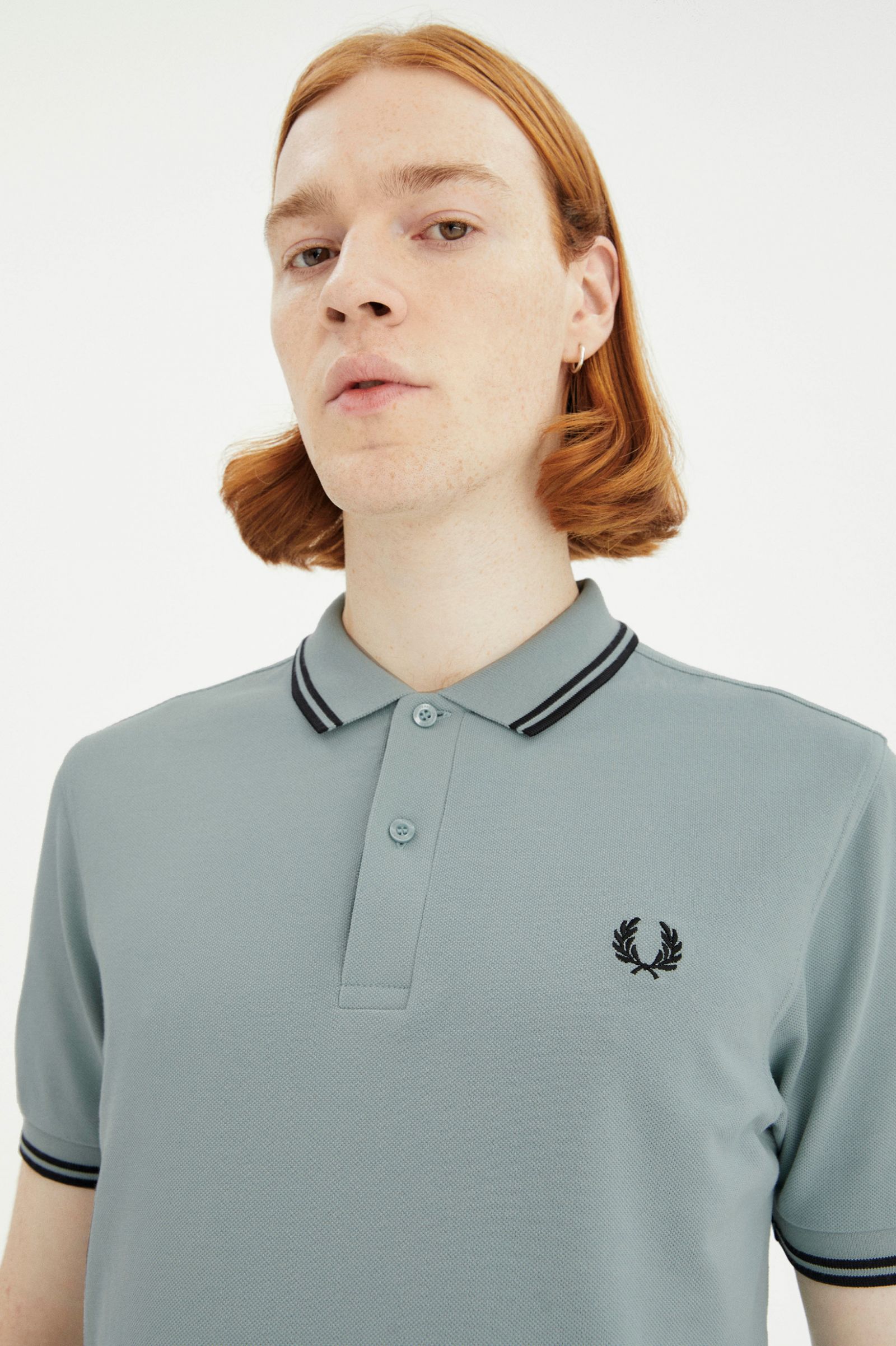 Fred Perry Slim Fit Twin Tipped Polo Silver Blue / Black / Black