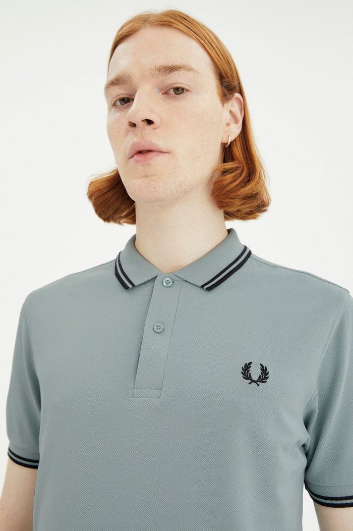 Fred Perry Slim Fit Twin Tipped Polo Silver Blue / Black / Black