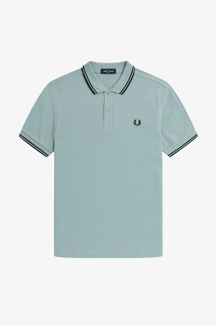 Fred Perry Slim Fit Twin Tipped Polo Silver Blue / Black / Black