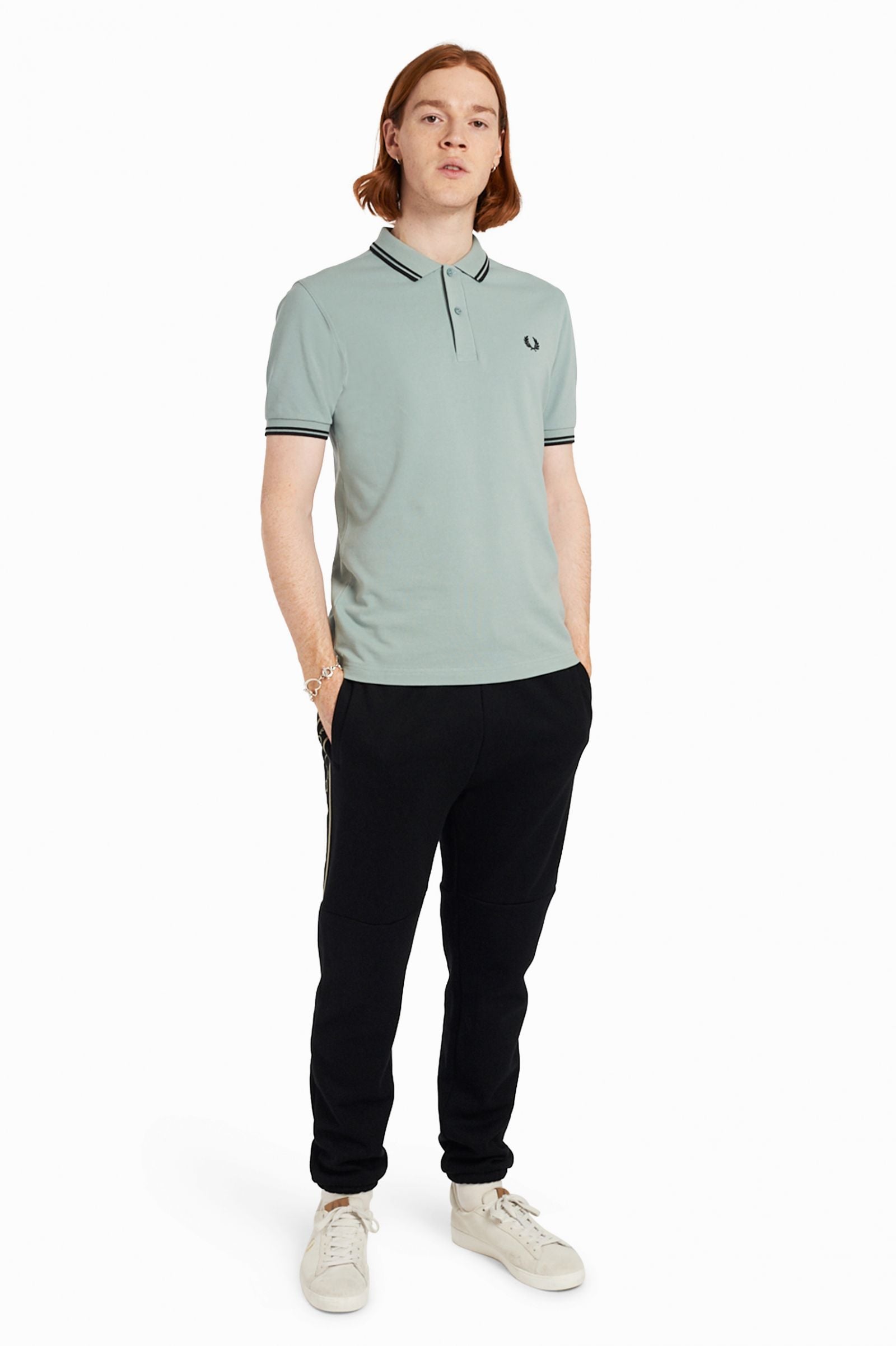 Fred Perry Slim Fit Twin Tipped Polo Silver Blue / Black / Black