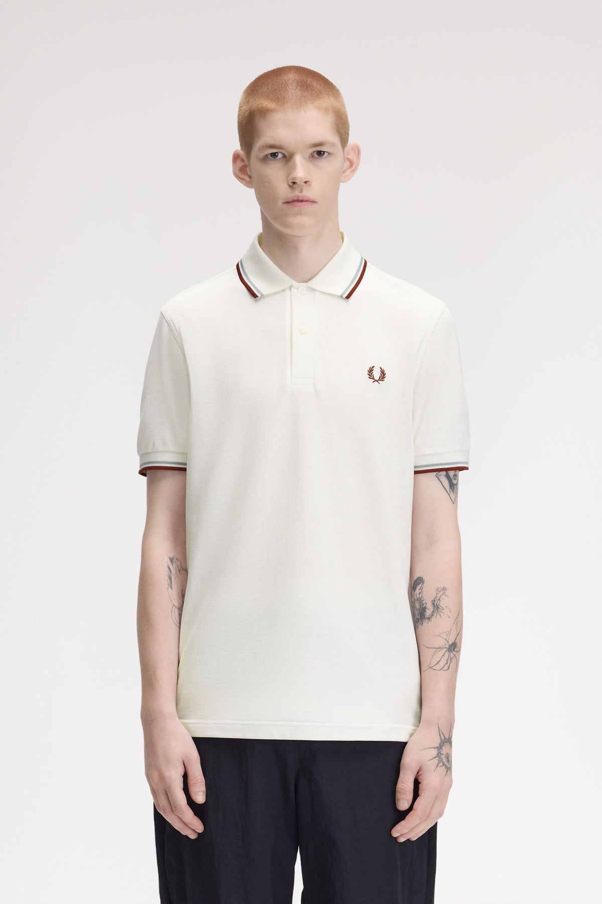 Fred Perry Slim Fit Twin Tipped Polo Snow White / Silver Blue / Brandy