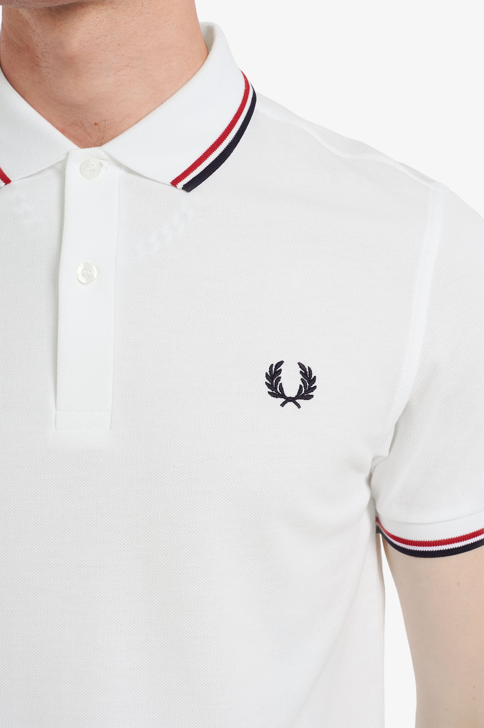 Fred Perry Slim Fit Twin Tipped Polo White Red Navy