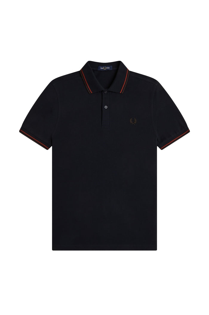Fred Perry Slim Fit Twin Tipped Polo Navy / Brandy / Rich Brown