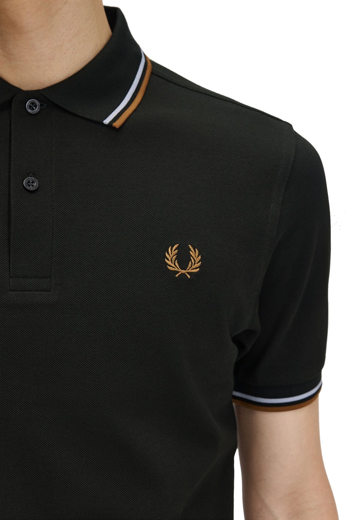 Fred Perry Slim Fit Twin Tipped Polo Night Green / Dusky Blue / Dark Caramel