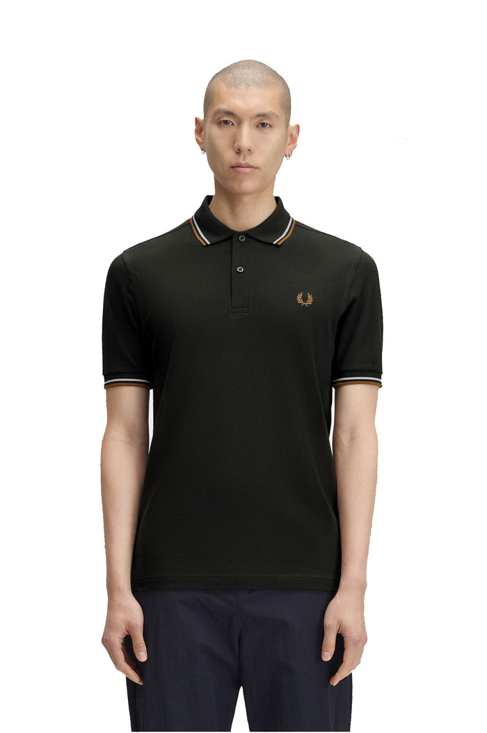 Fred Perry Slim Fit Twin Tipped Polo Night Green / Dusky Blue / Dark Caramel