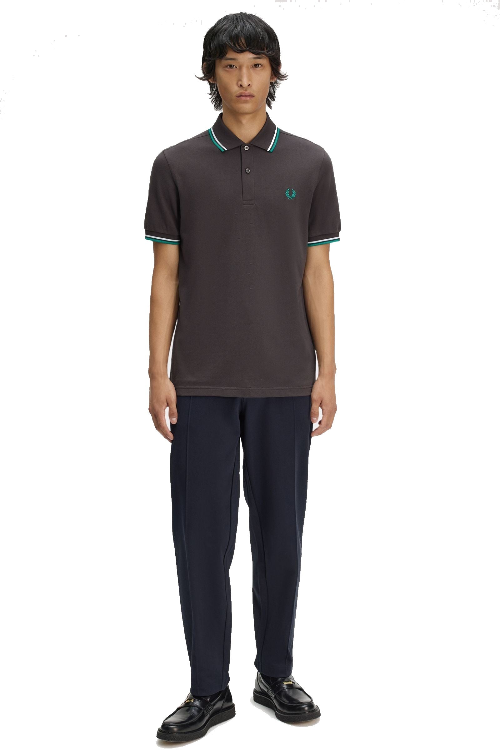 Fred Perry Slim Fit Twin Tipped Polo Anchor Grey / Light Ice / Sport Green