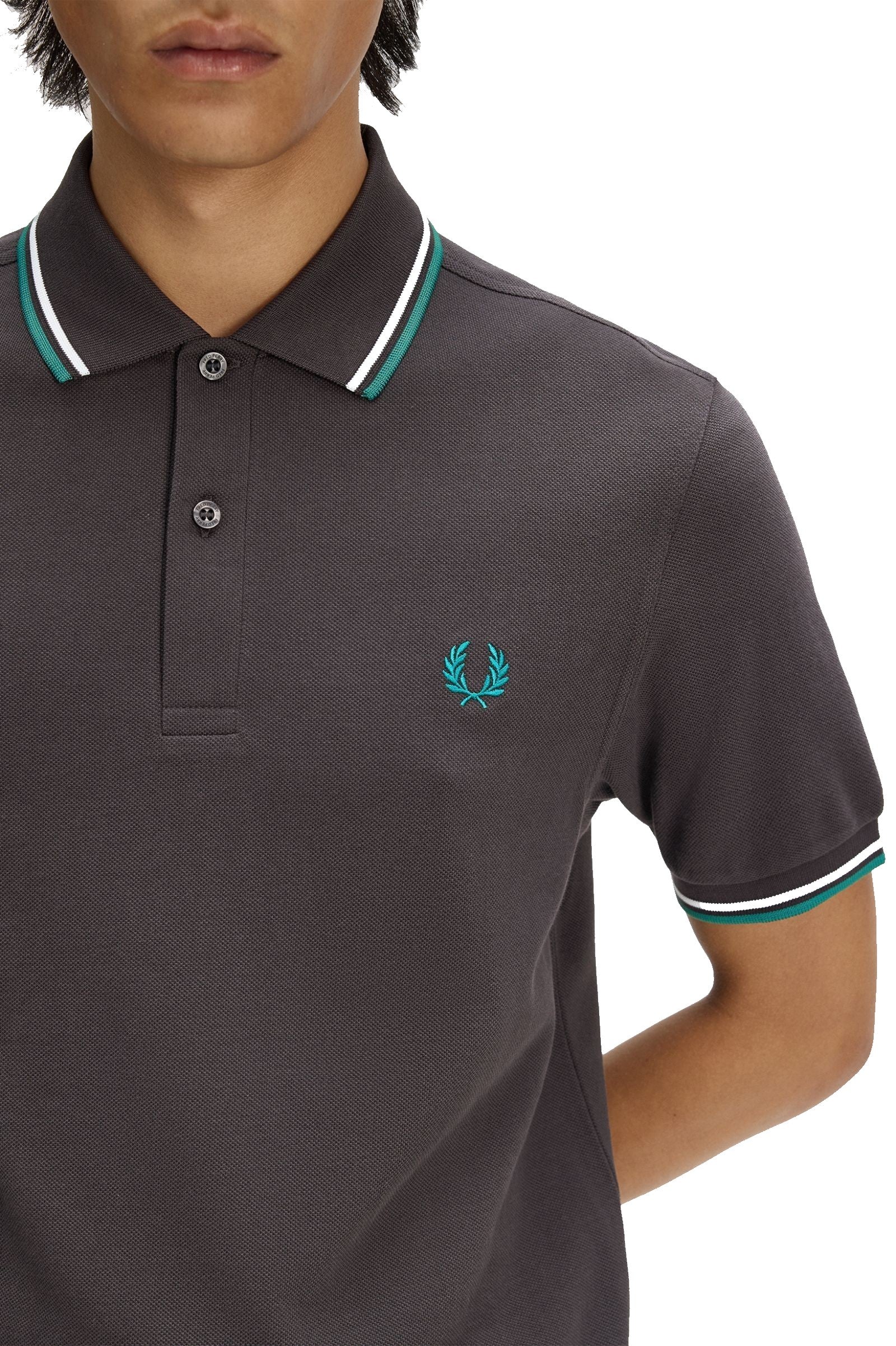 Fred Perry Slim Fit Twin Tipped Polo Anchor Grey / Light Ice / Sport Green