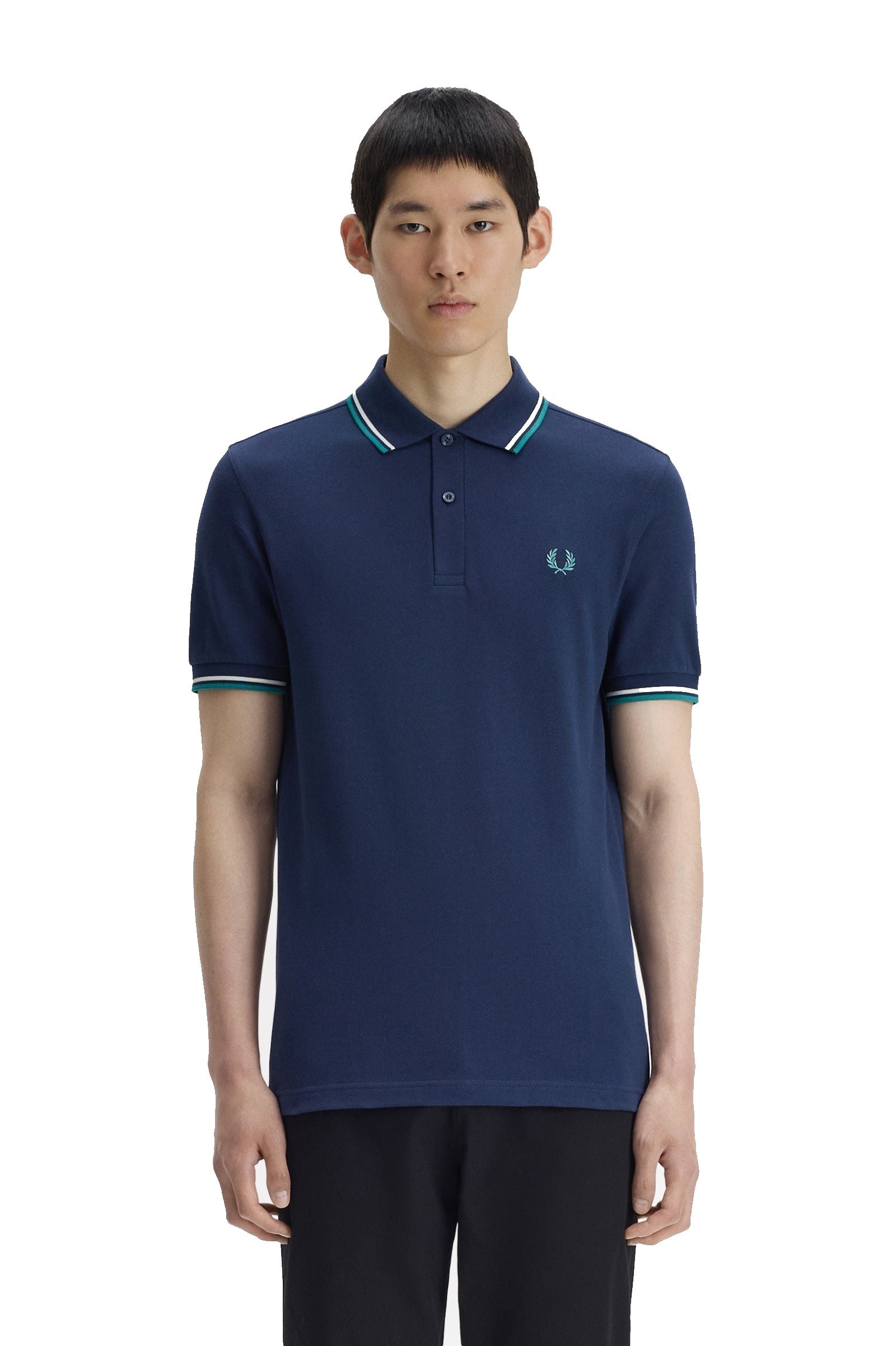 Fred Perry Slim Fit Twin Tipped Polo Tennis Blue / Snow White / Deep Mint