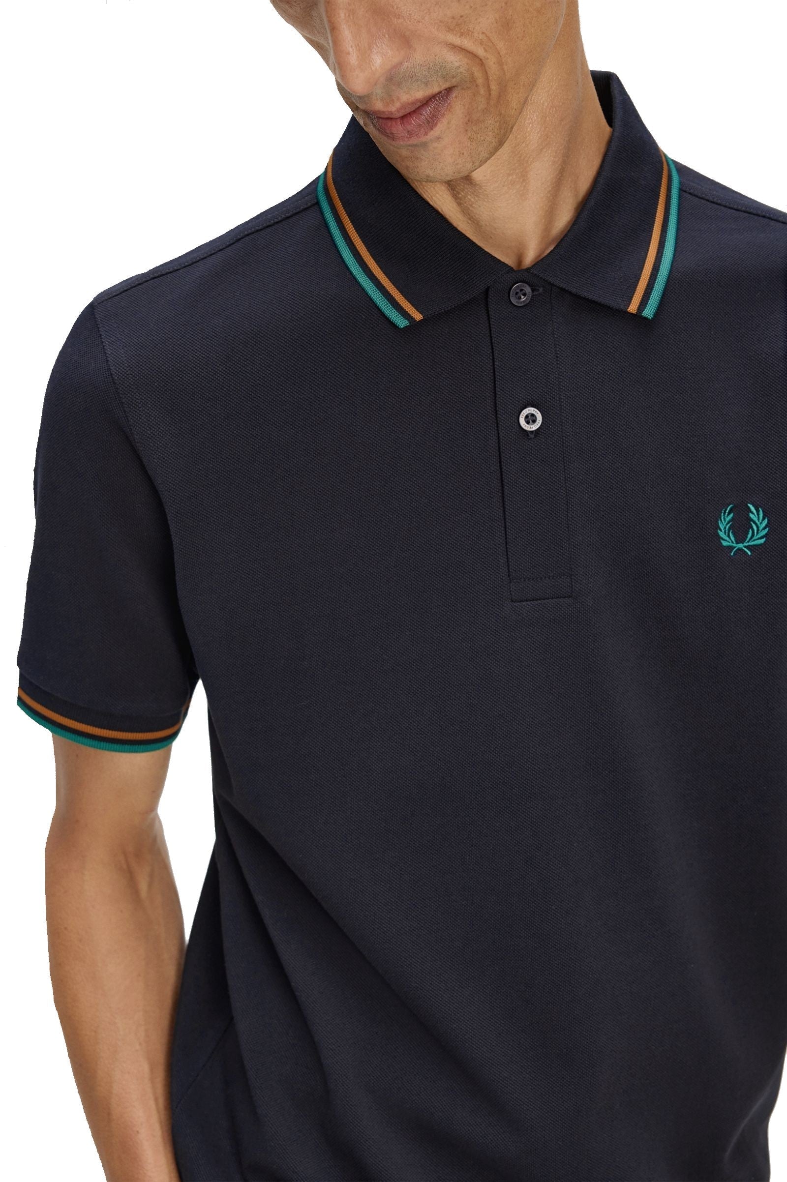 Fred Perry Slim Fit Twin Tipped Polo Navy / Dark Caramel / Sport Green