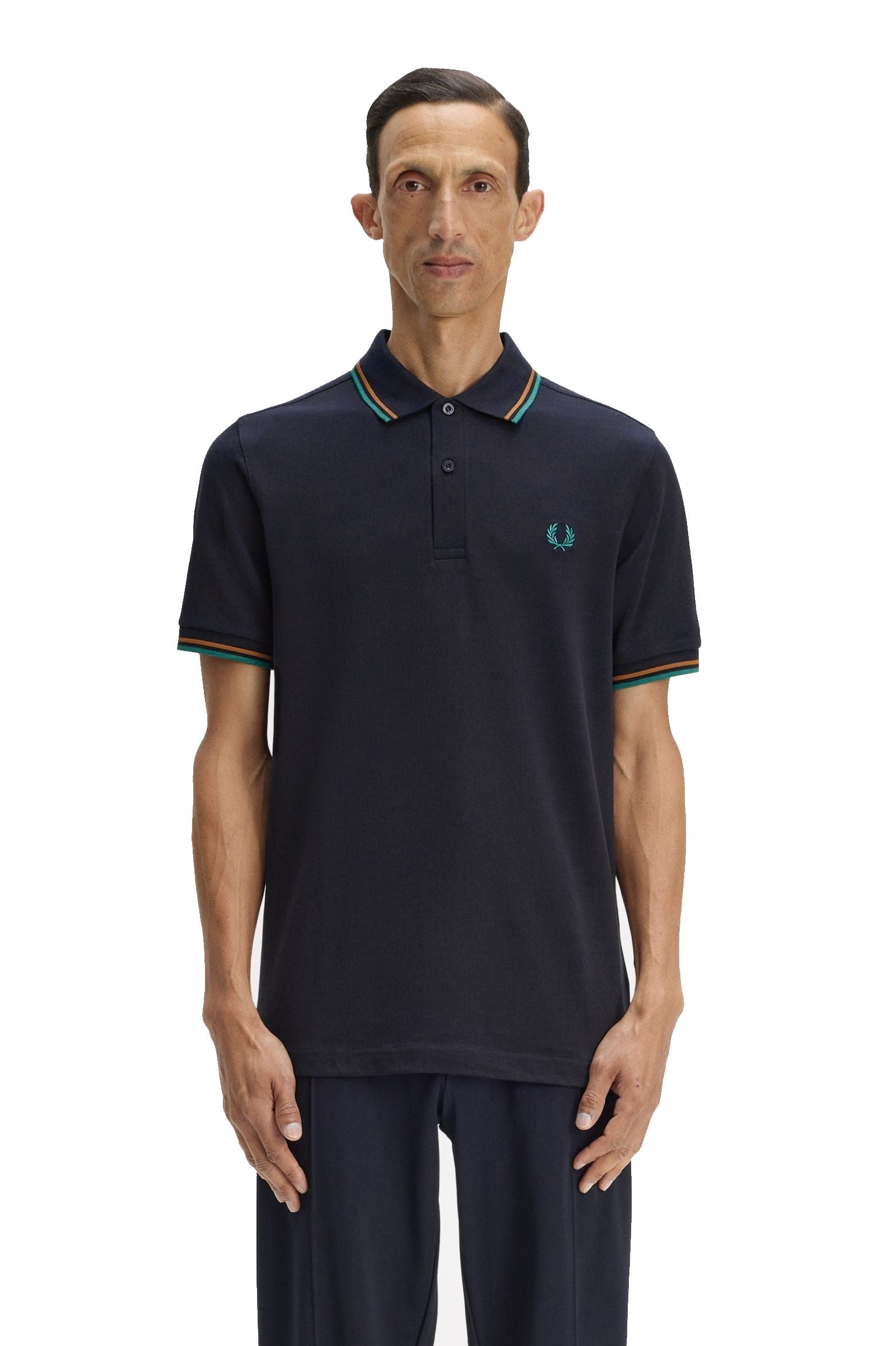 Fred Perry Slim Fit Twin Tipped Polo Navy / Dark Caramel / Sport Green