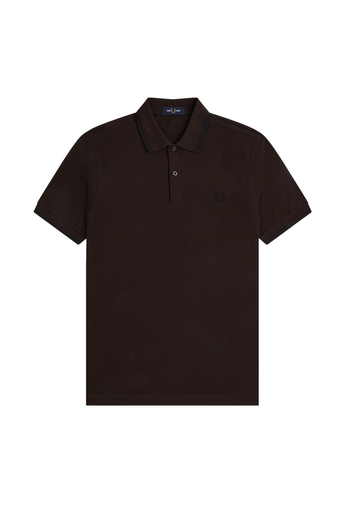 Fred Perry Slim Fit Twin Tipped Polo Rich Brown / Black / Black