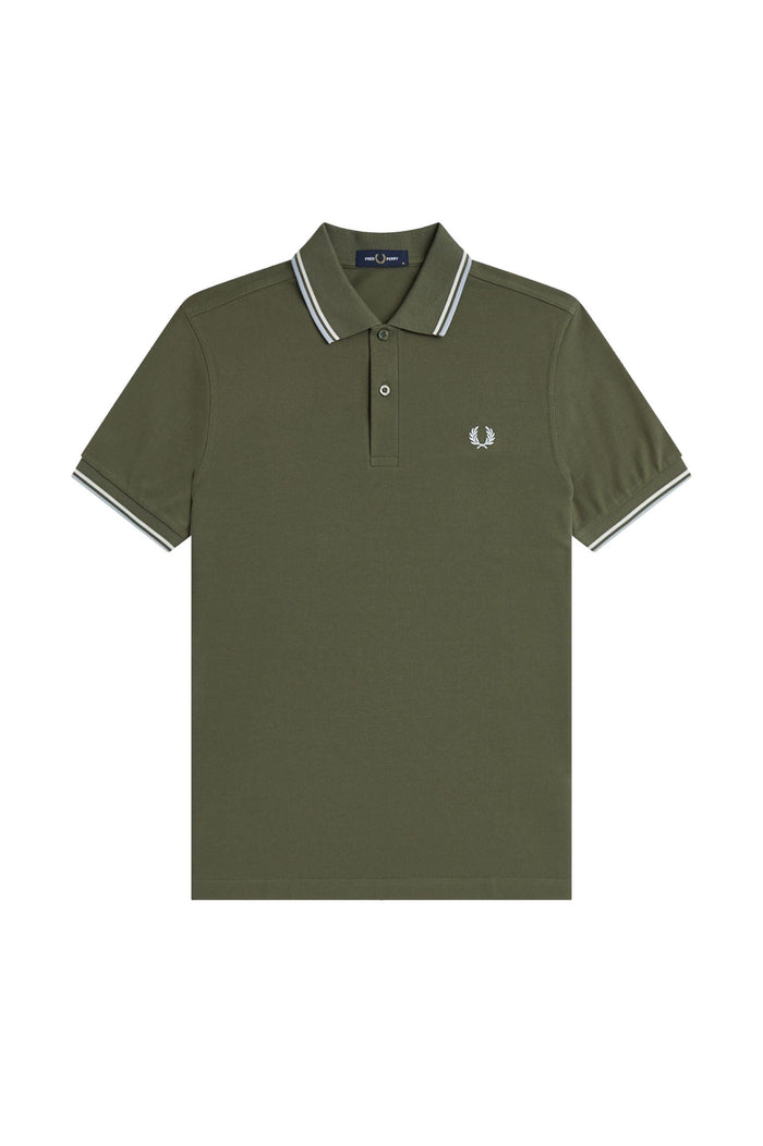 Fred Perry Slim Fit Twin Tipped Polo Laurel Wreath Green / Ecru / Dusky Blue