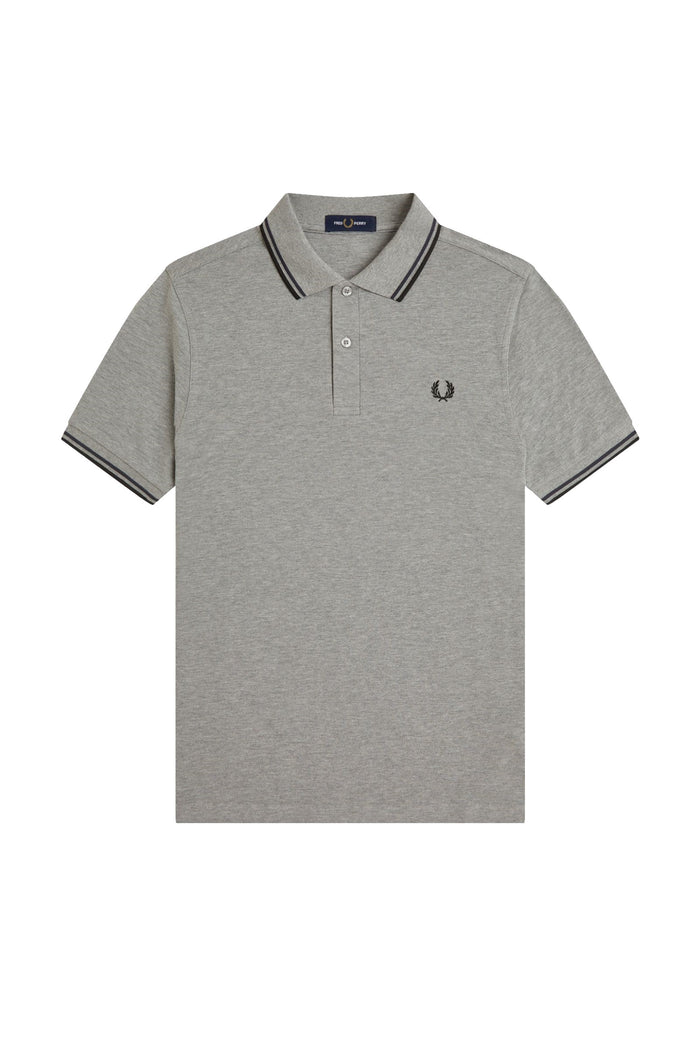 Fred Perry Slim Fit Twin Tipped Polo Steel Marl / Dark Airforce / Black