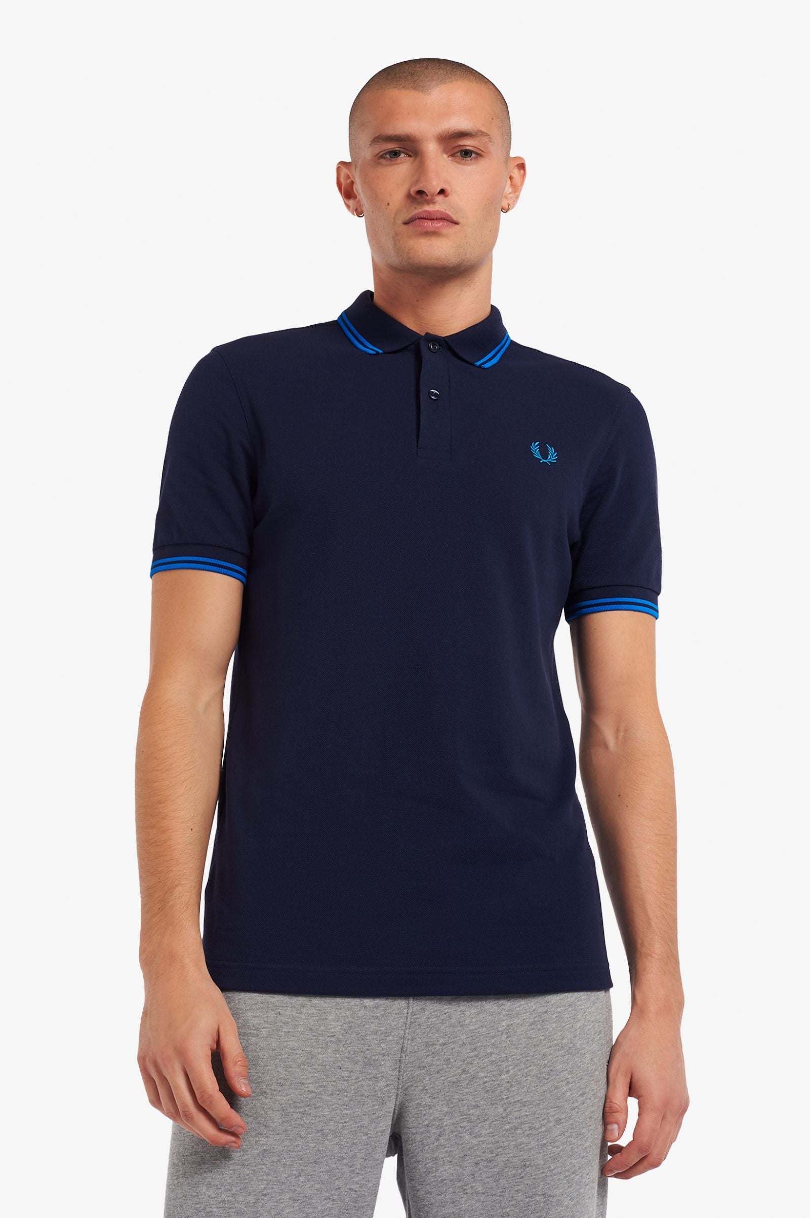 Fred Perry Slim Fit Twin Tipped Polo Dark Carbon Kingfisher Kingfisher