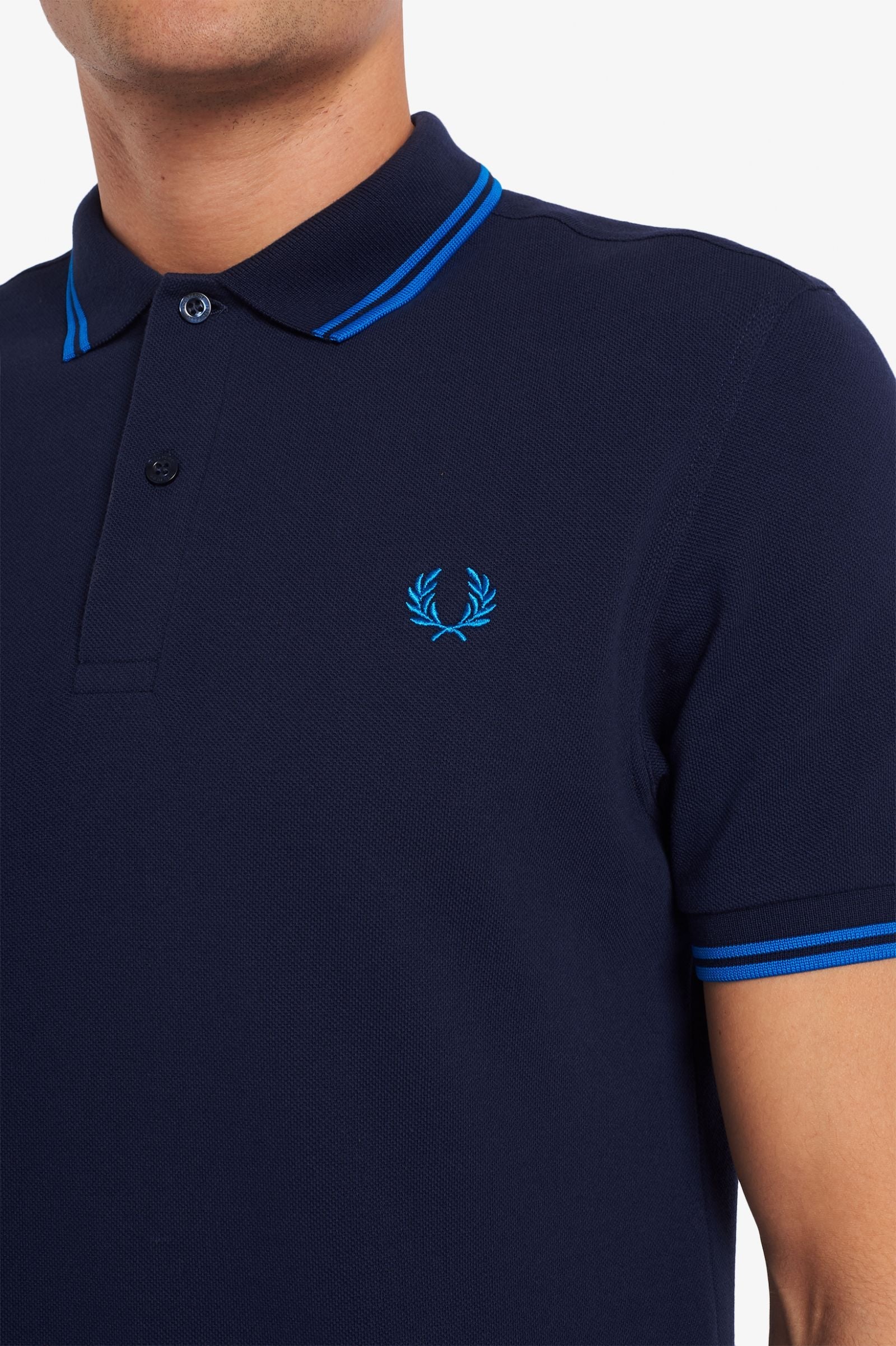 Fred Perry Slim Fit Twin Tipped Polo Dark Carbon Kingfisher Kingfisher
