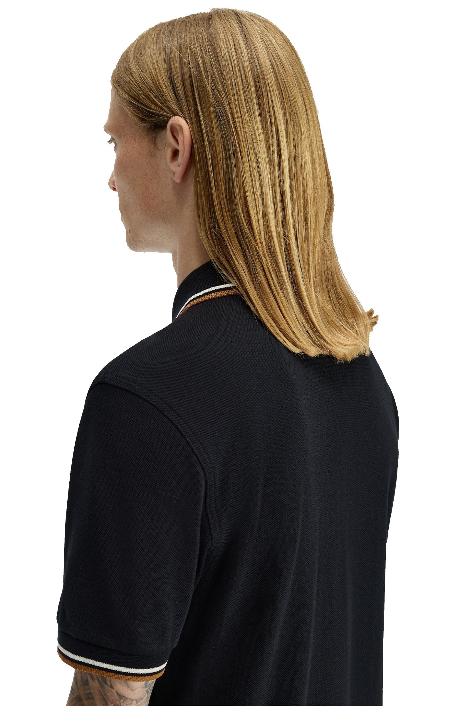 Fred Perry Slim Fit Twin Tipped Polo Black / Ecru / Dark Caramel