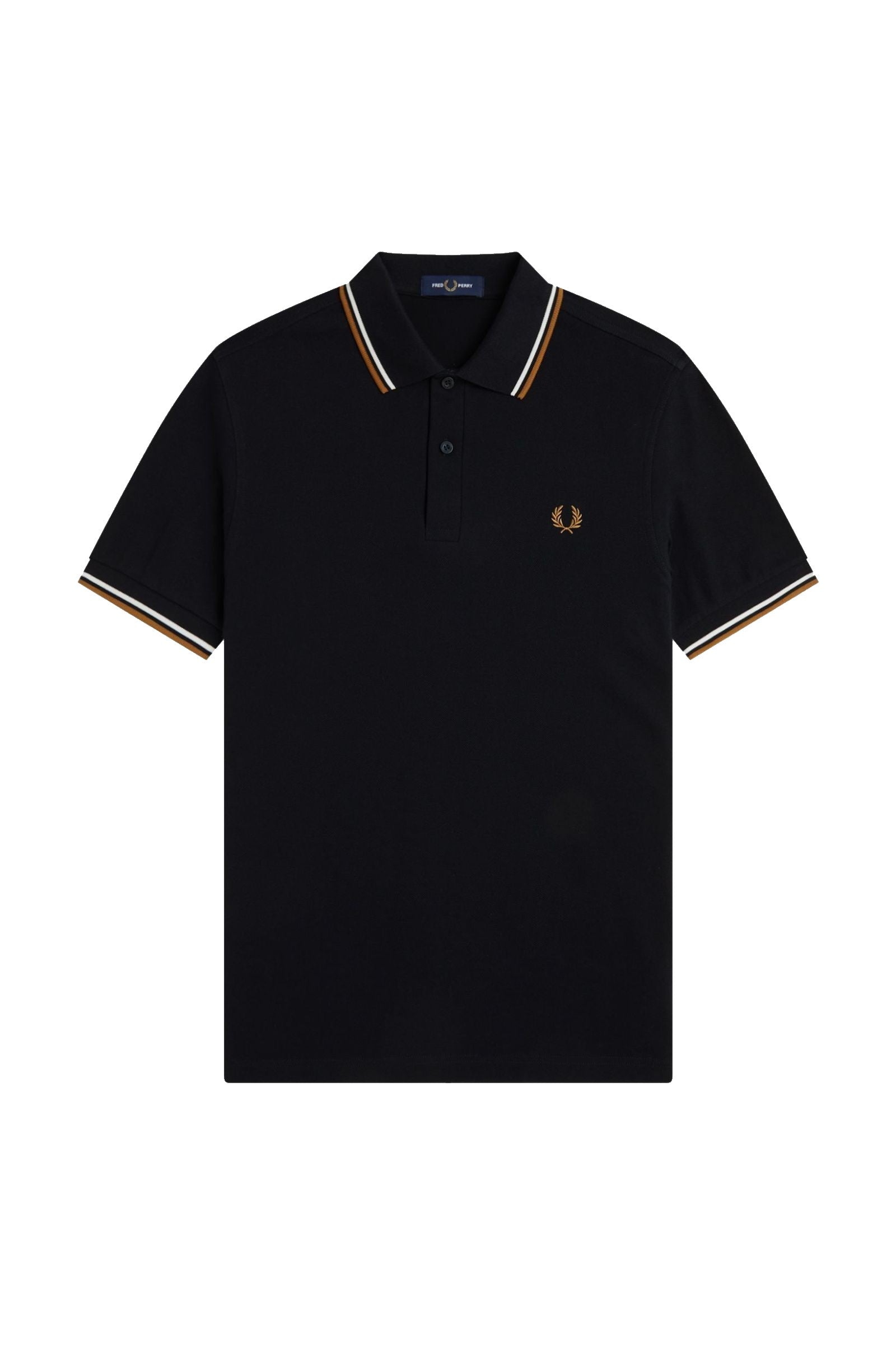 Fred Perry Slim Fit Twin Tipped Polo Black / Ecru / Dark Caramel