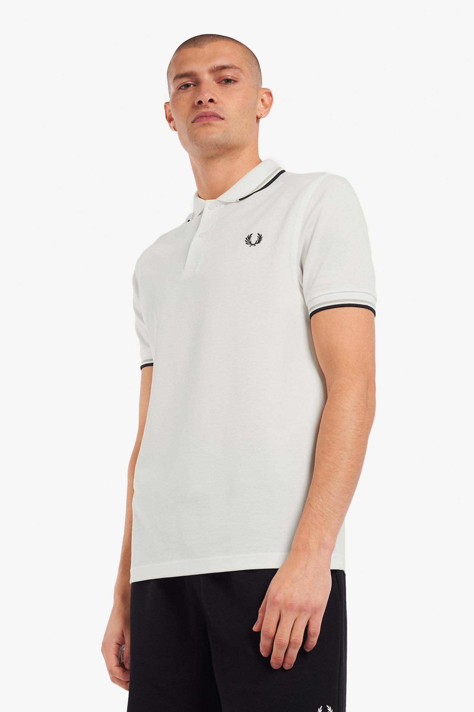 Fred Perry Slim Fit Twin Tipped Polo Snow White Light Oyster Black