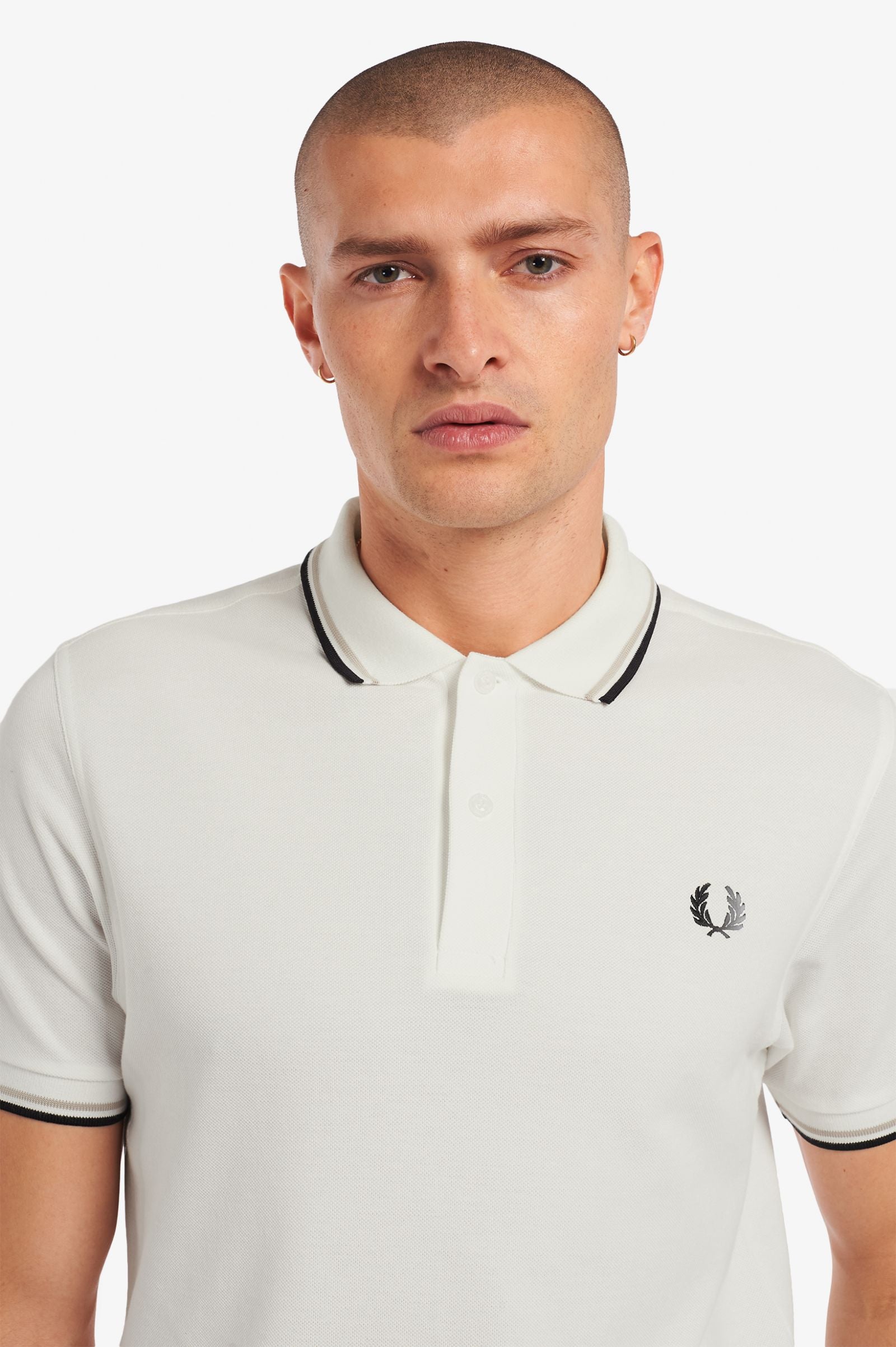 Fred Perry Slim Fit Twin Tipped Polo Snow White Light Oyster Black