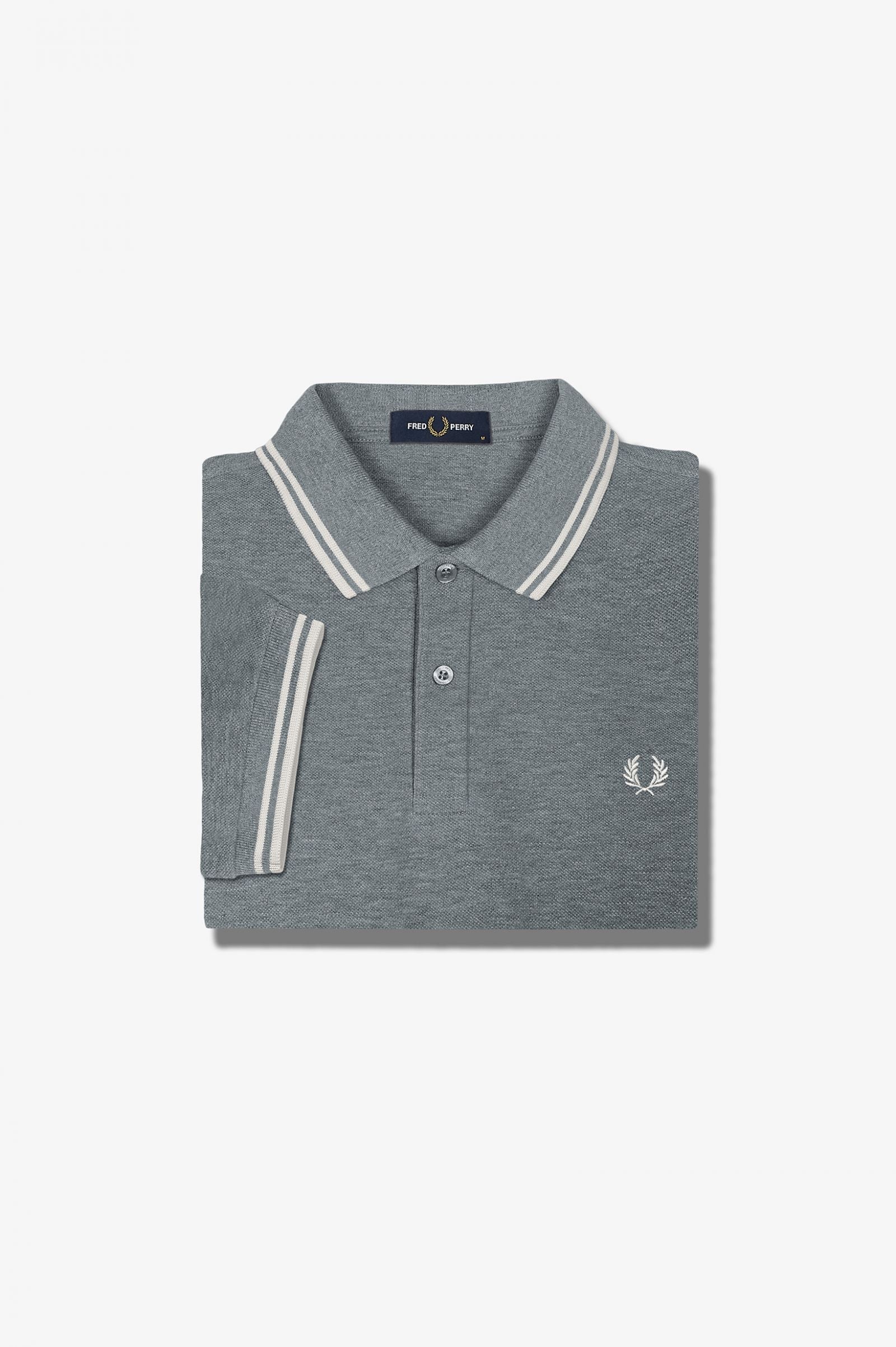 Fred Perry Slim Fit Twin Tipped Polo Steel Marl / White / White