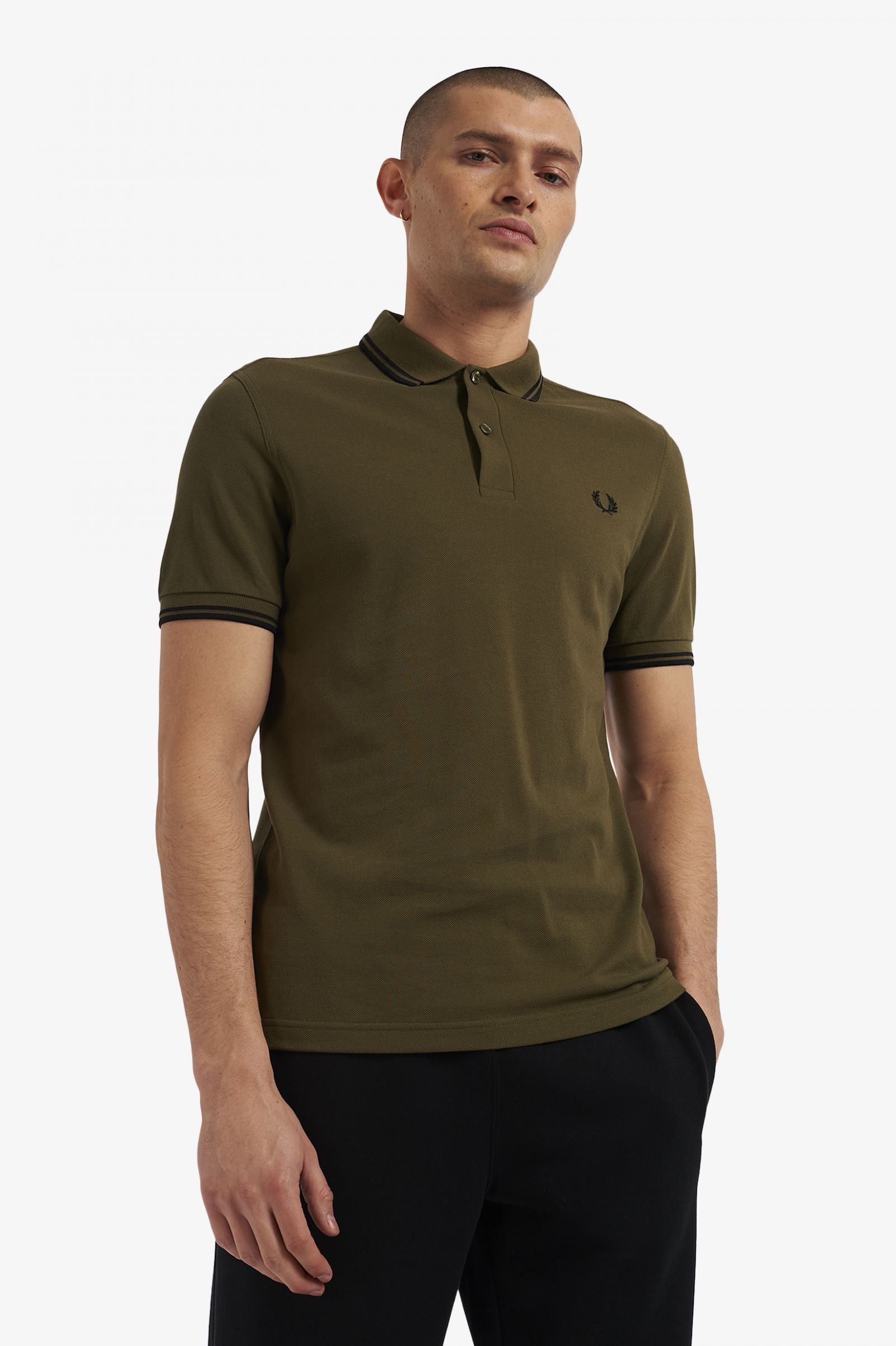Fred Perry Slim Fit Twin Tipped Polo Uniform Green / Black / Black
