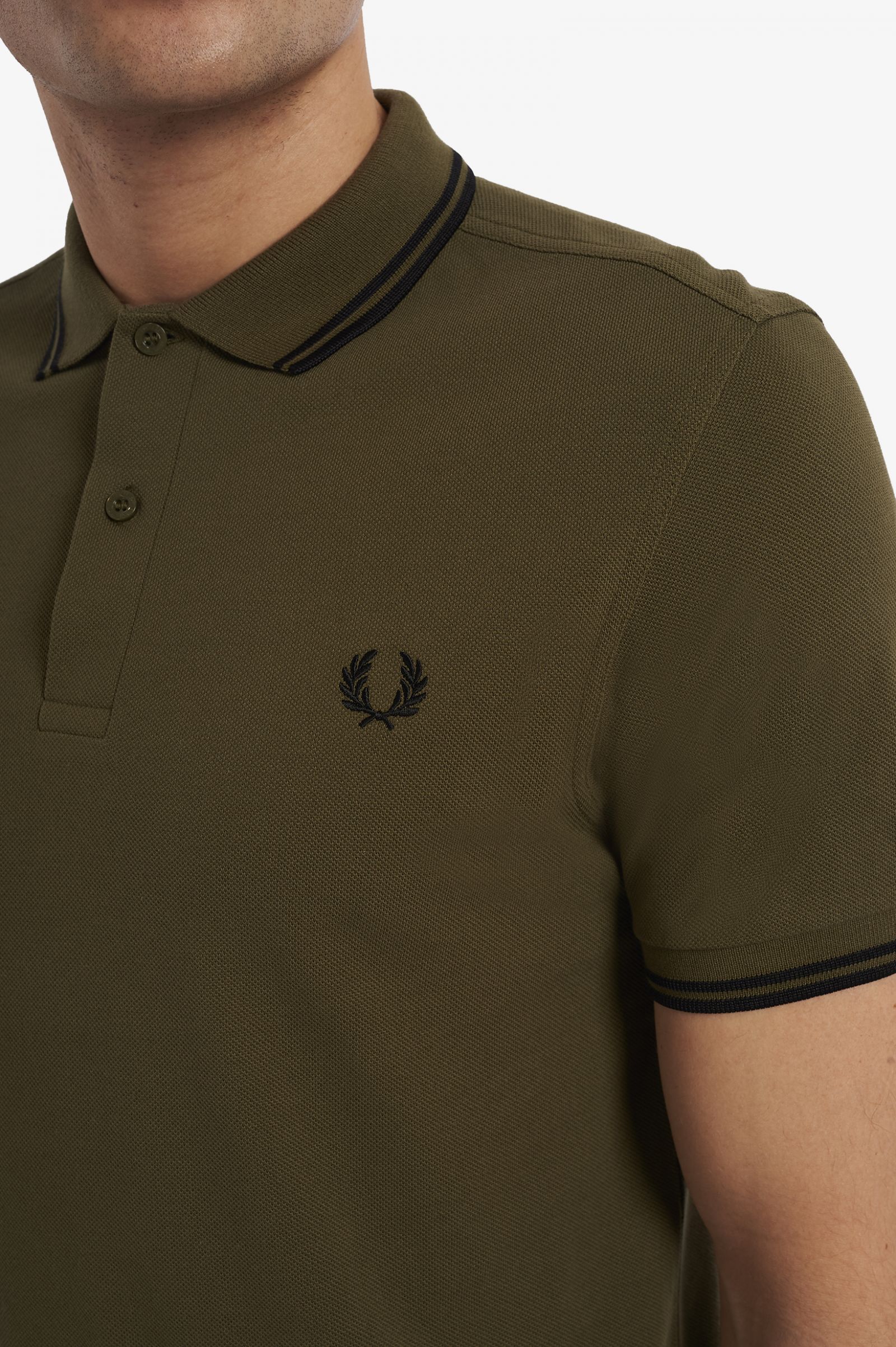 Fred Perry Slim Fit Twin Tipped Polo Uniform Green / Black / Black