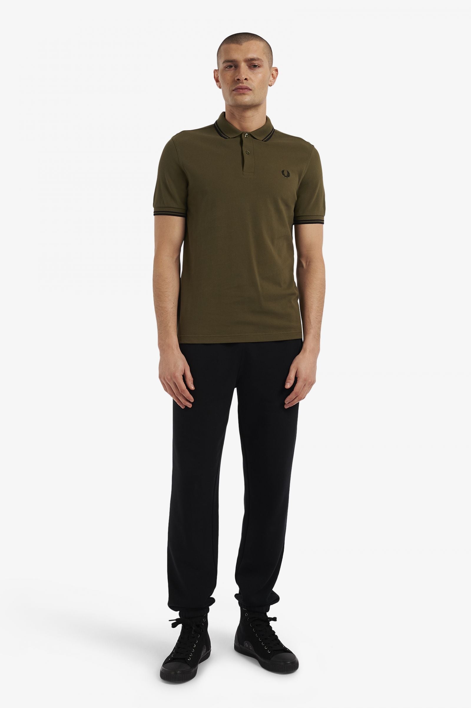 Fred Perry Slim Fit Twin Tipped Polo Uniform Green / Black / Black