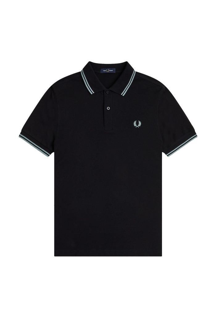 Fred Perry Slim Fit Twin Tipped Polo Black / Silver Blue / Silver Blue
